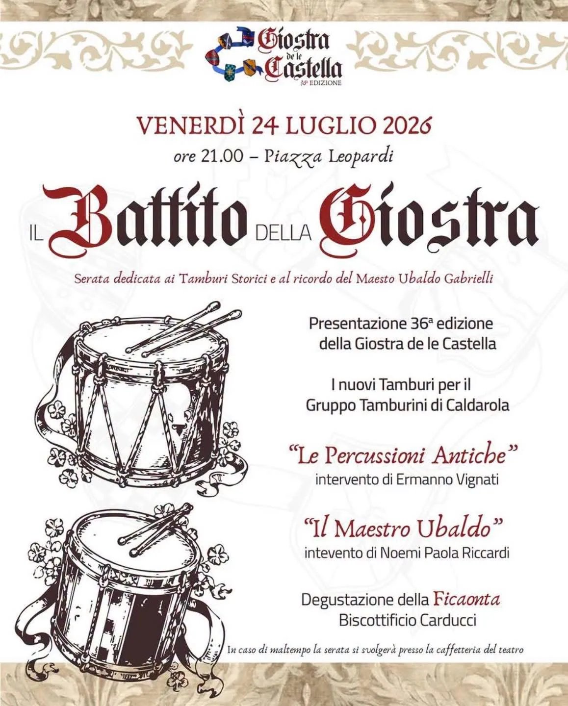 Locandina 36ª Giostra de le Castella 2026 a Caldarola (Macerata)
