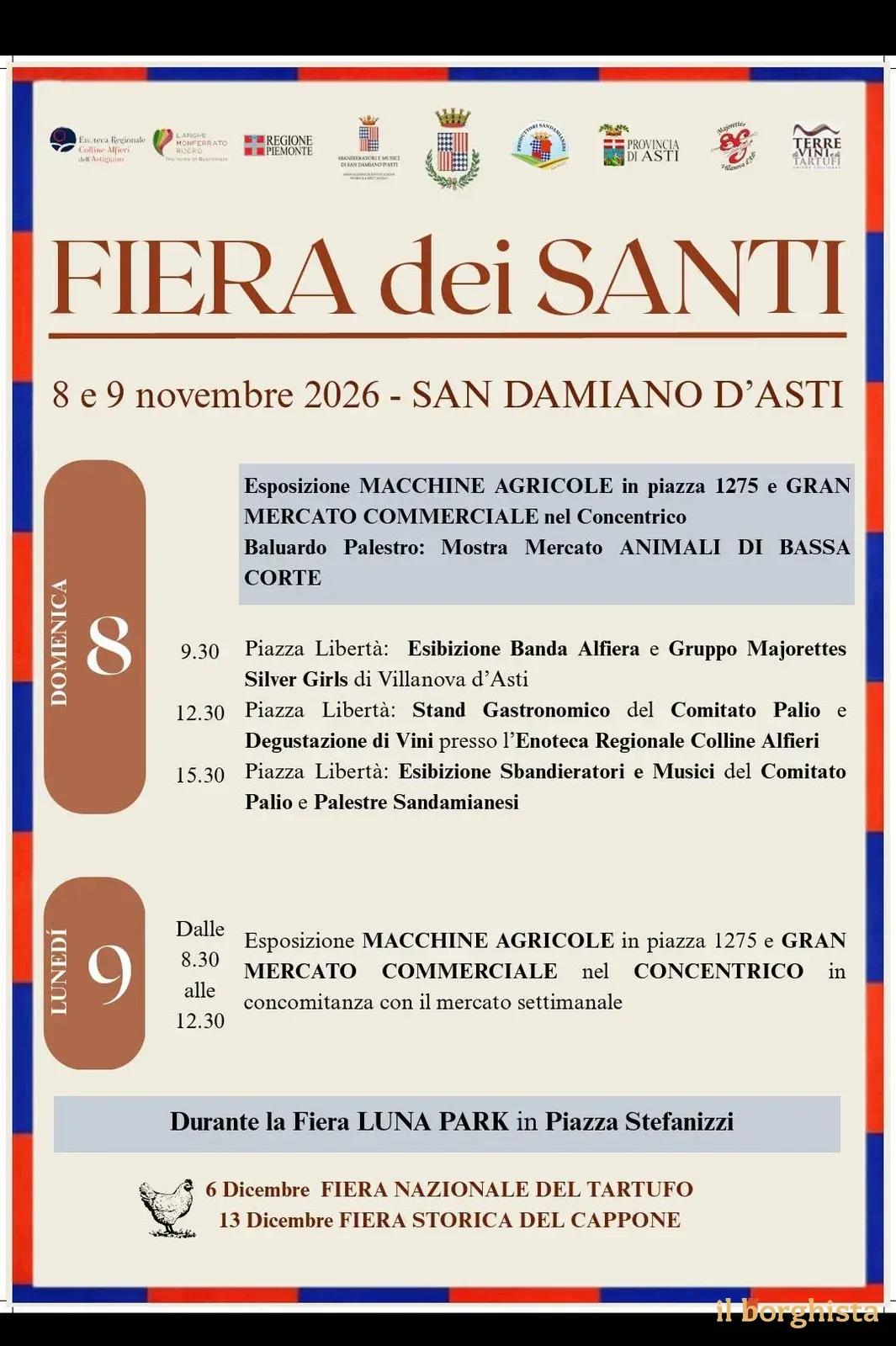 Locandina calendario eventi novembre-dicembre 2026 a San Damiano d'Asti (Asti)