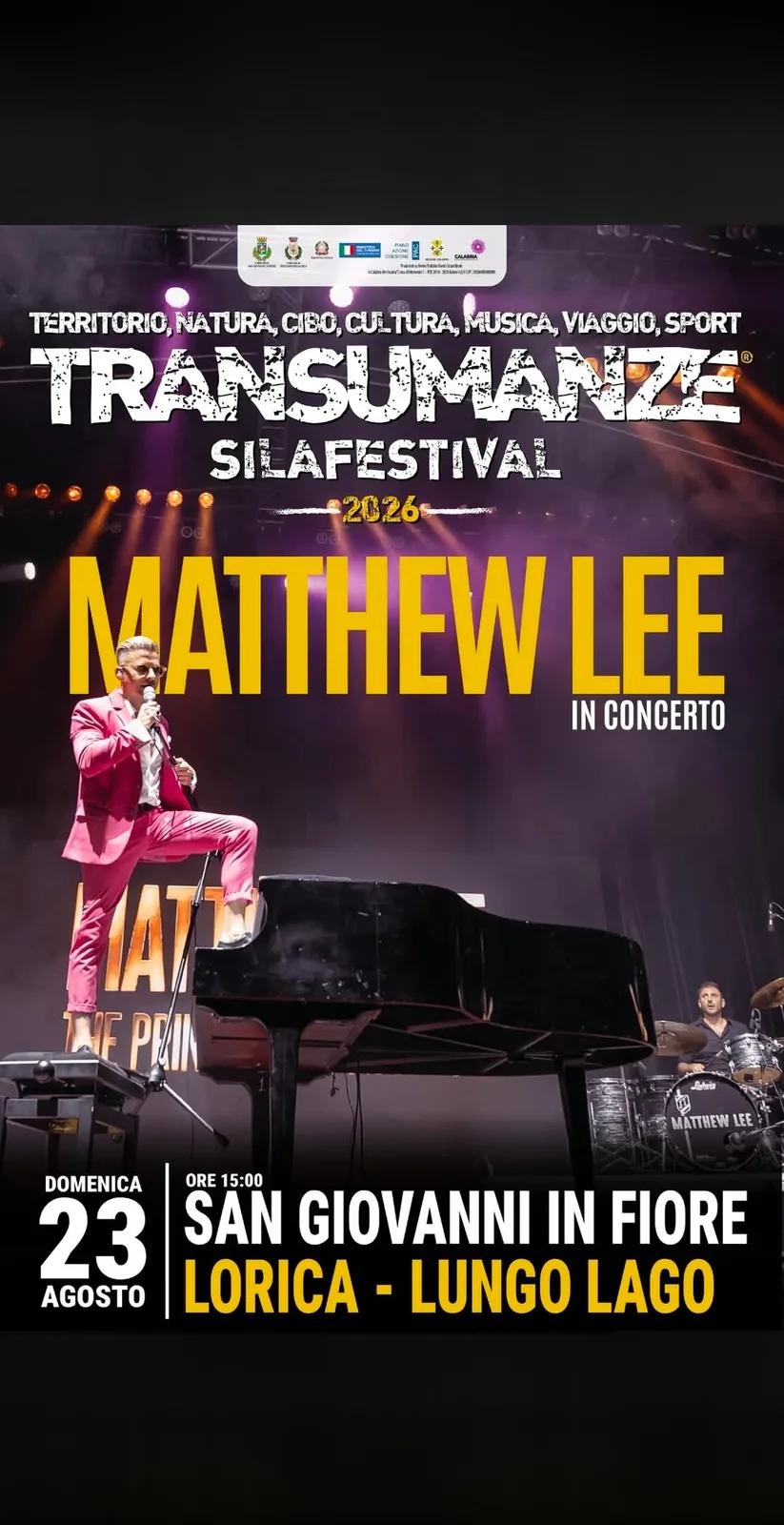 Locandina Silafestival 2026 - Matthew Lee in Concerto a San Giovanni in Fiore (Cosenza)