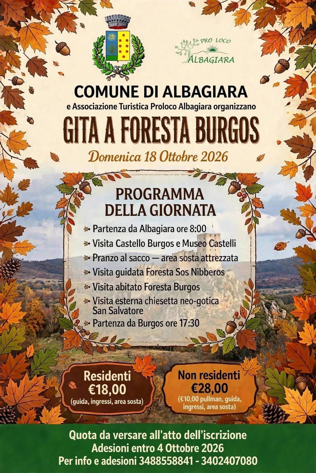 Locandina Gita a Foresta Burgos 2026 a Albagiara (Oristano)