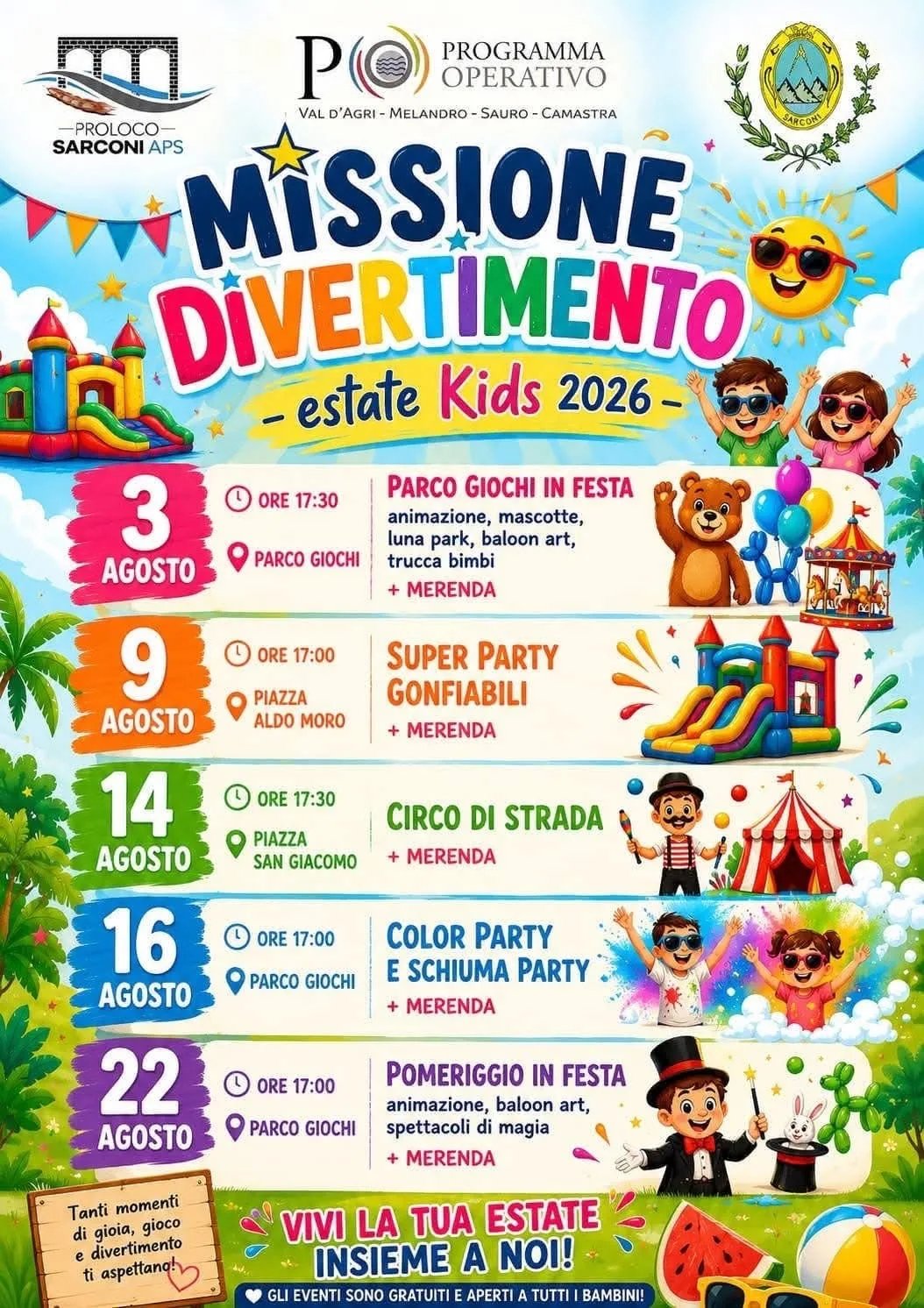 Locandina Pomeriggio in Festa — Missione Divertimento 2026 a Sarconi (Potenza)