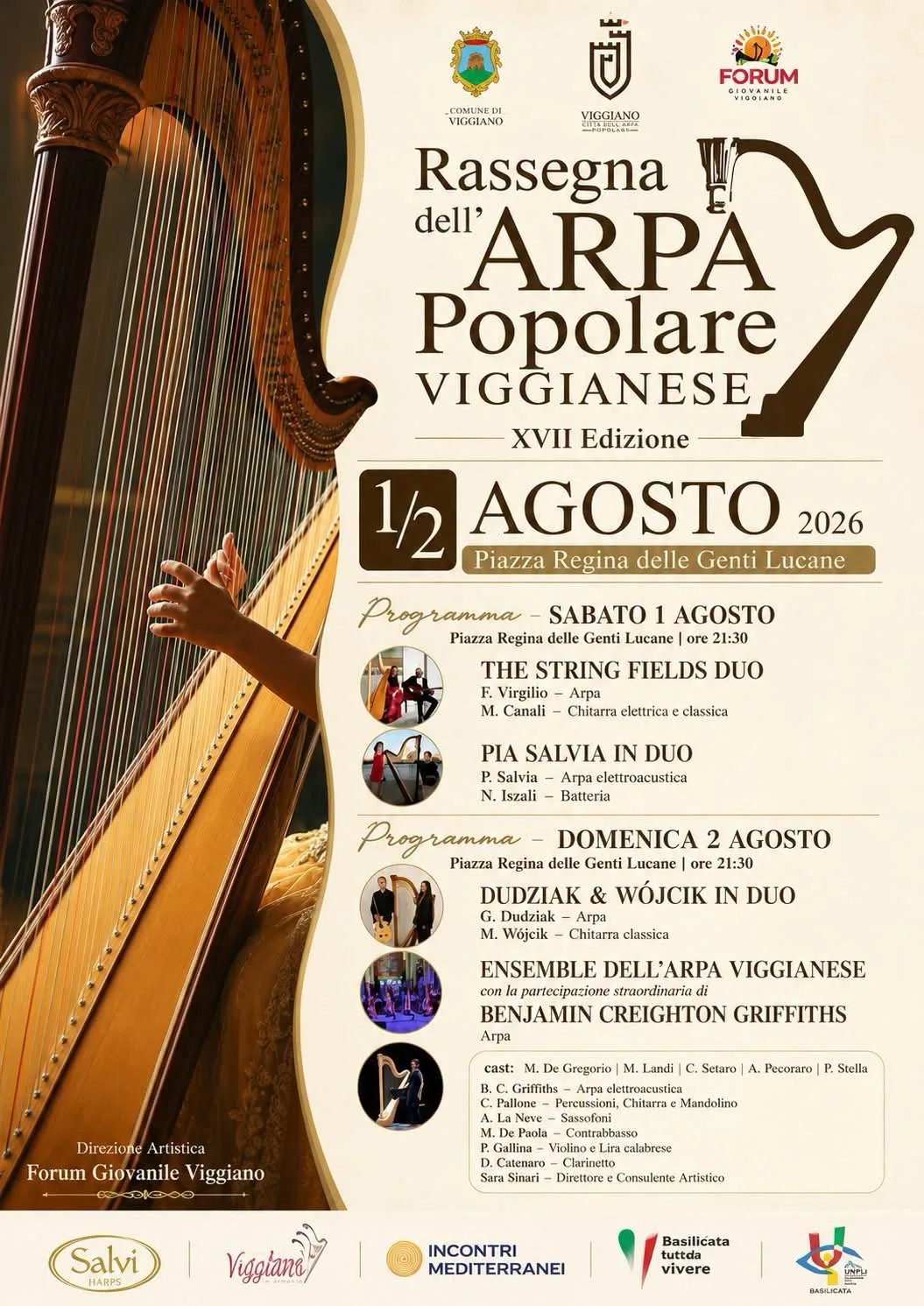 Locandina Ensemble Arpa Viggianese + B. C. Griffiths 2026 a Viggiano (Potenza)