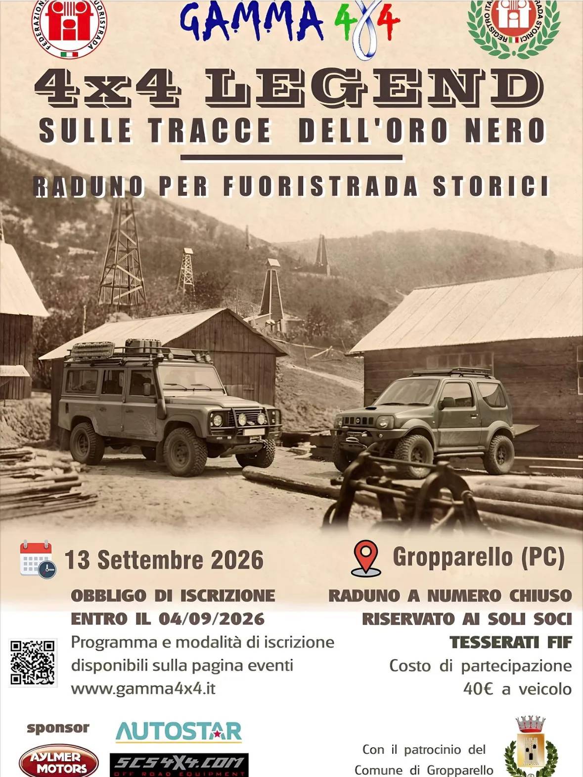Locandina 4x4 Legend Sulle Tracce dell'Oro Nero 2026 a Gropparello (Piacenza)