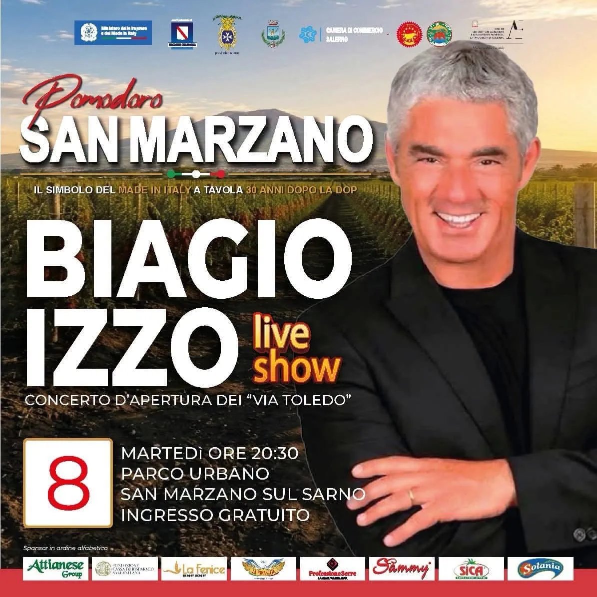 Locandina Concerto Biagio Izzo live show 2026 a San Marzano sul Sarno (Salerno)