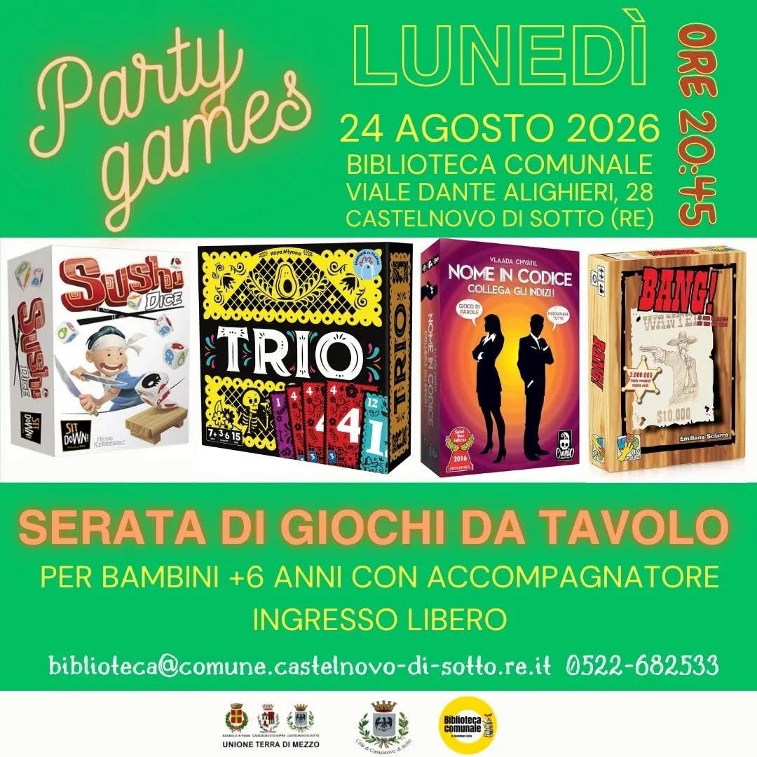 Locandina Party Games 2026 a Castelnovo di Sotto (Reggio Emilia)