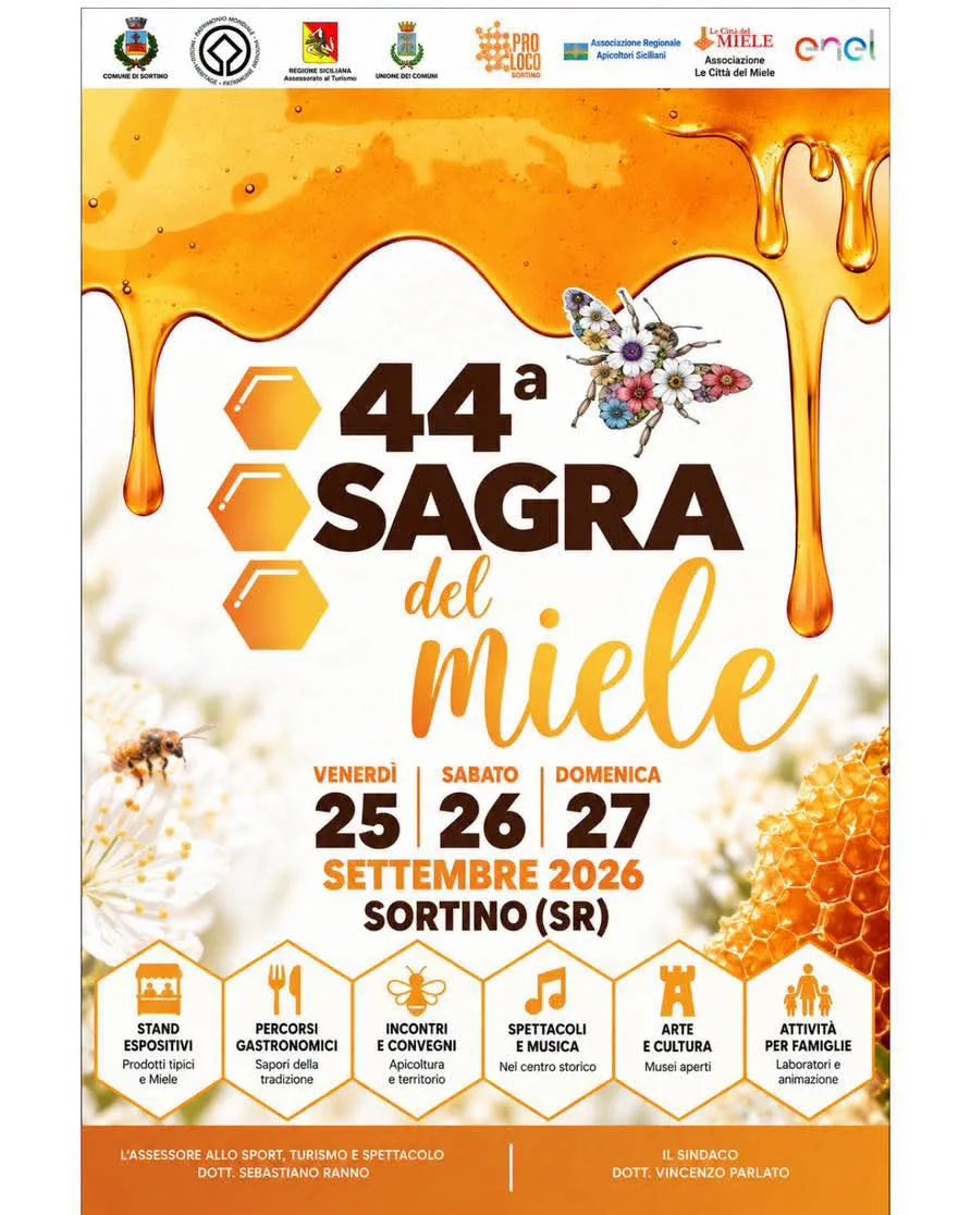 Locandina 44ª Sagra del Miele 2026 a Sortino (Siracusa)