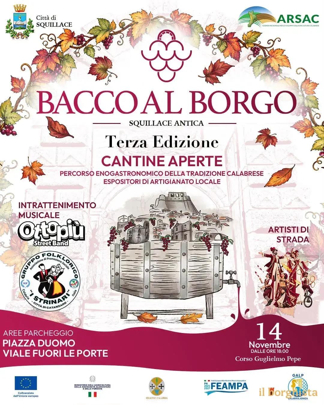 Locandina 3ª Edizione Bacco al Borgo 2027 a Squillace (Catanzaro)