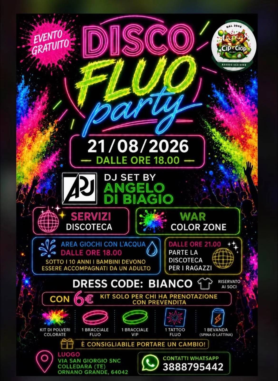 Locandina Disco Fluo Party 2026 a Colledara (Teramo)