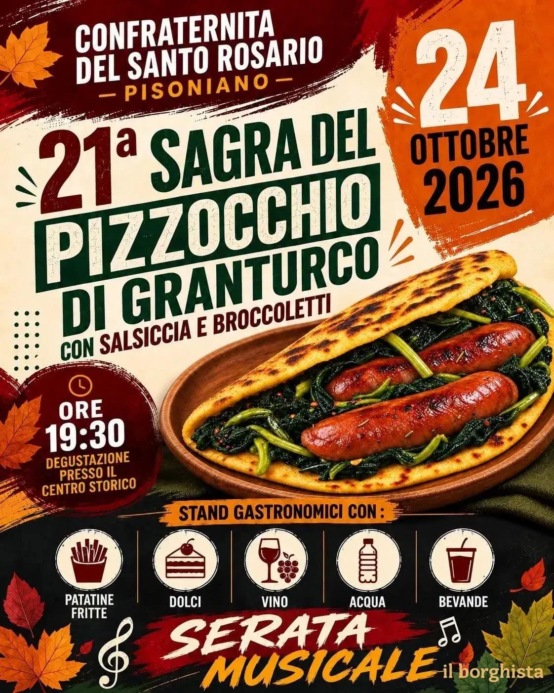 Locandina 21ª Sagra del Pizzocchio di Granturco 2026 a Pisoniano (Roma)