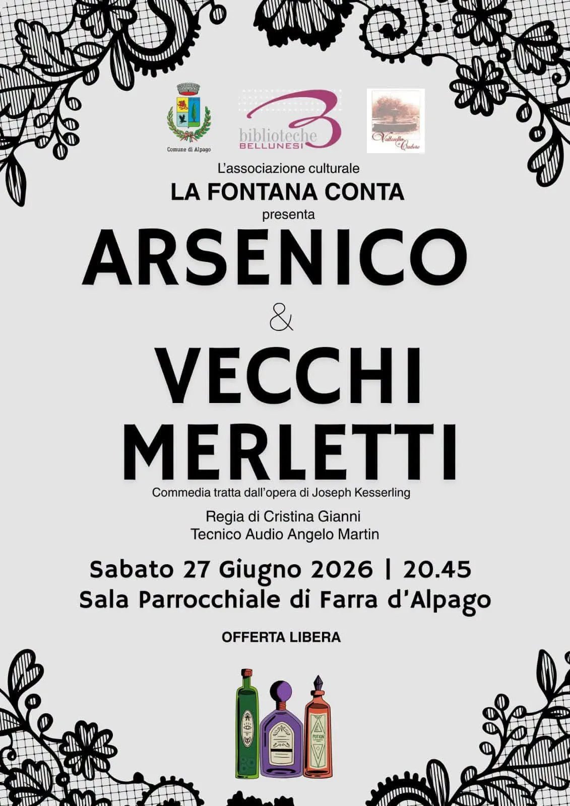Locandina Arsenico & Vecchi Merletti 2026 a Alpago (Belluno)
