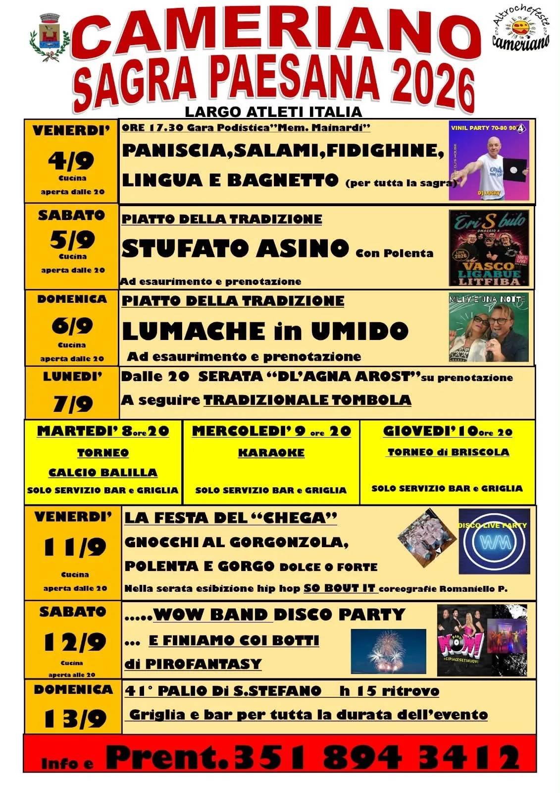 Locandina Wow Band Disco Party 2026 a Casalino (Novara)