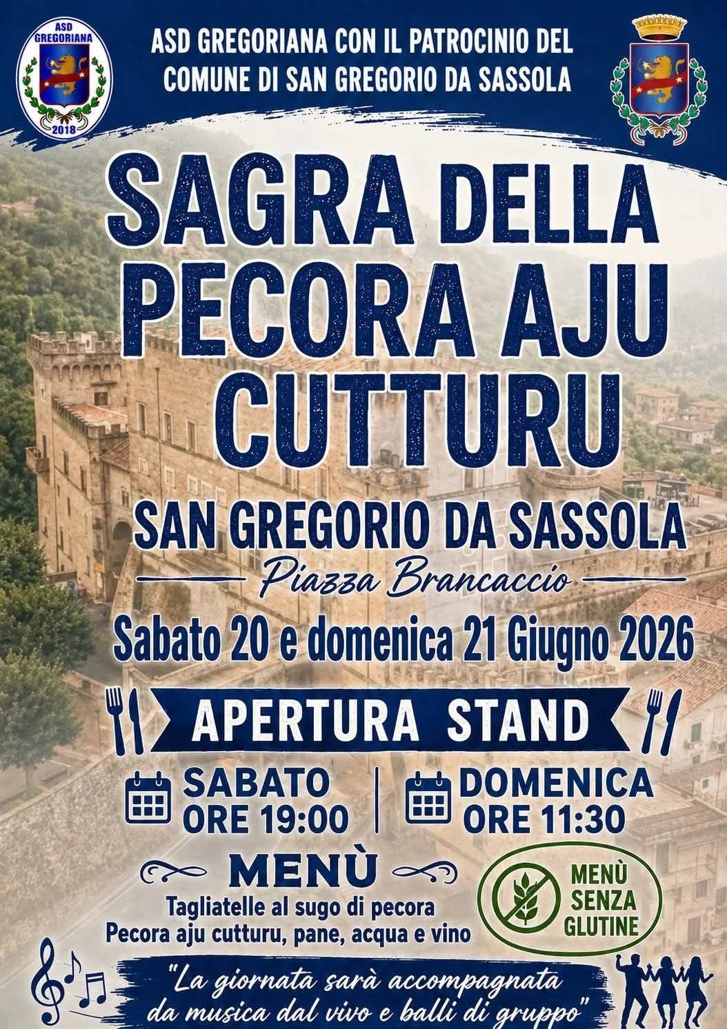 Locandina Sagra della Pecora Aju Cutturu 2026 a San Gregorio da Sassola (Roma)