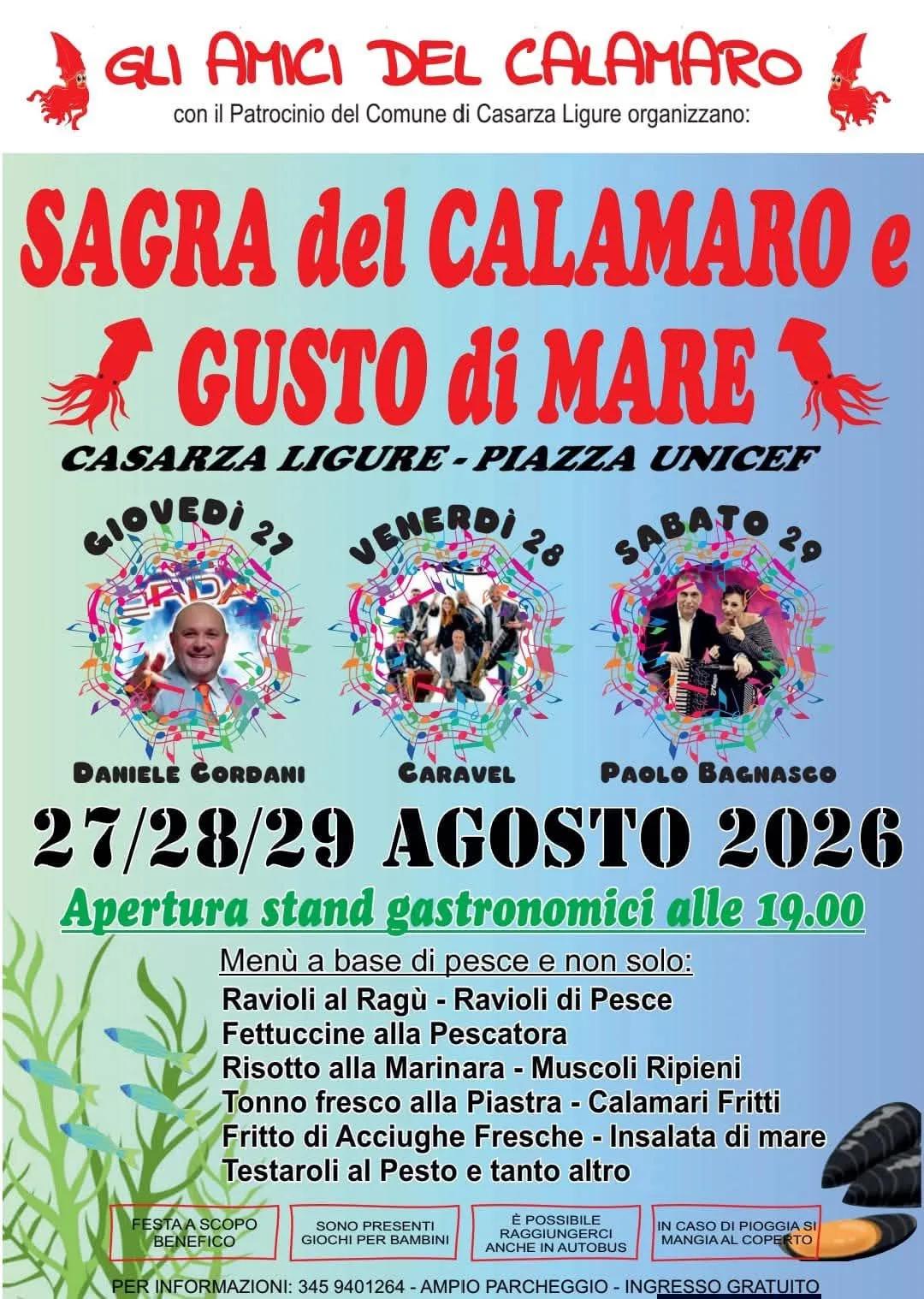 Locandina Sagra del Calamaro e Gusto di Mare 2026 a Casarza Ligure (Genova)