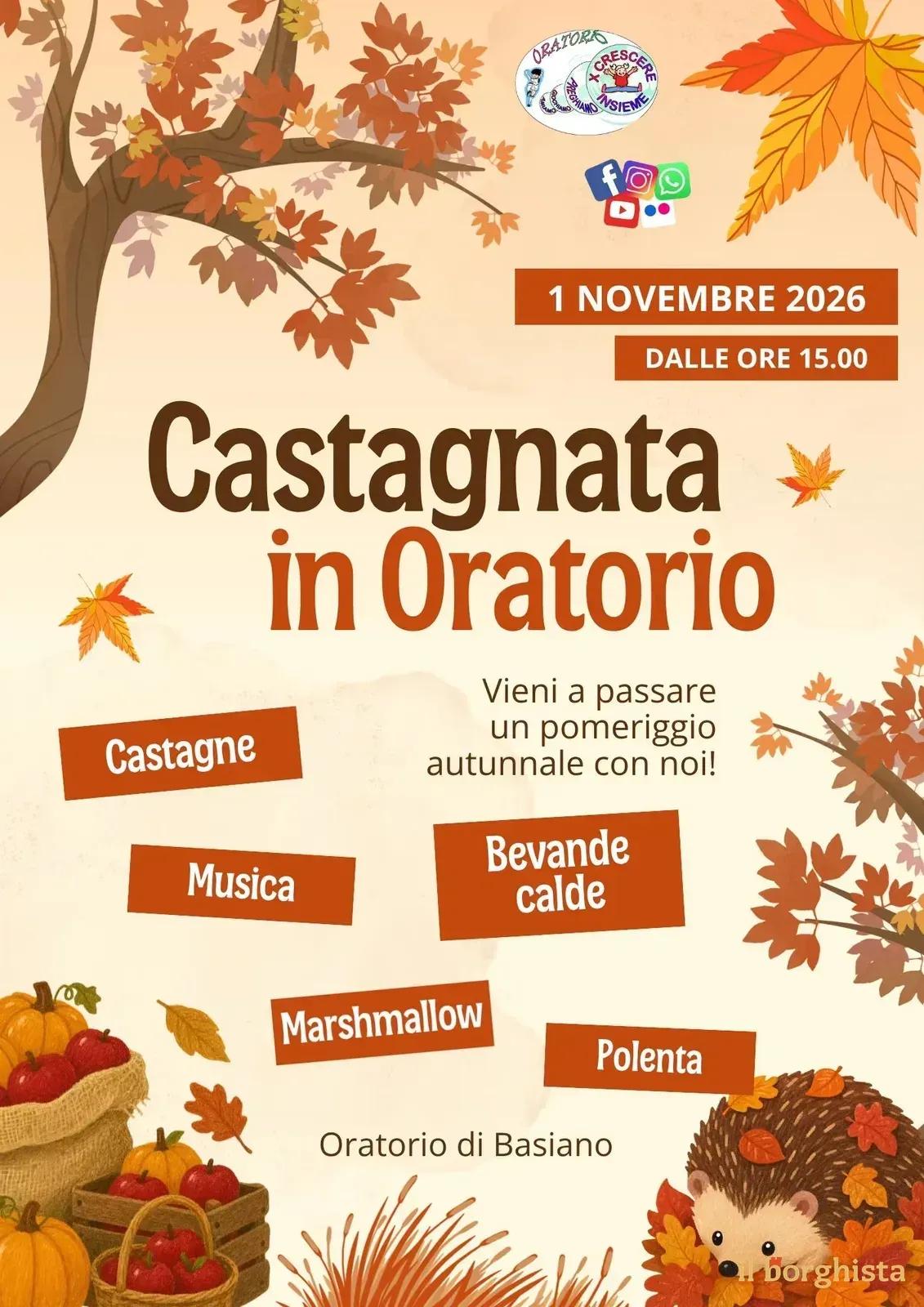 Locandina Castagnata in Oratorio 2026 a Basiano (Milano)