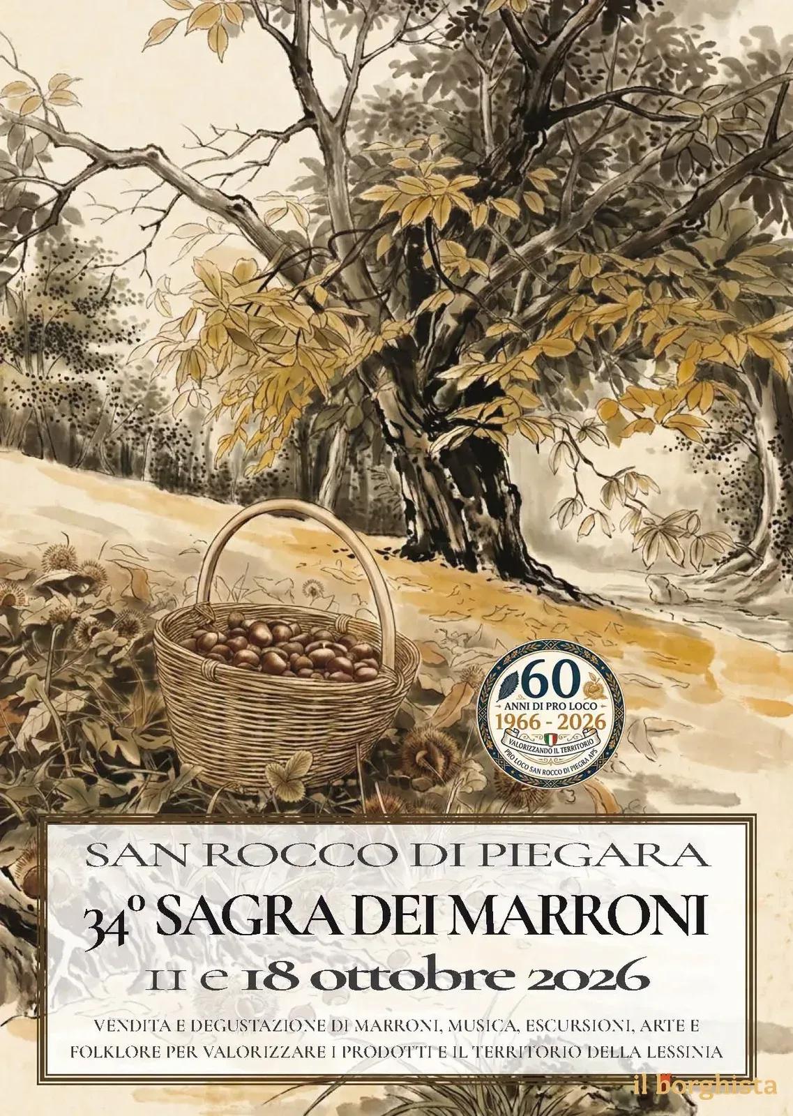 Locandina 34° Sagra dei Marroni 2026 a San Rocco di Piegara (Verona)