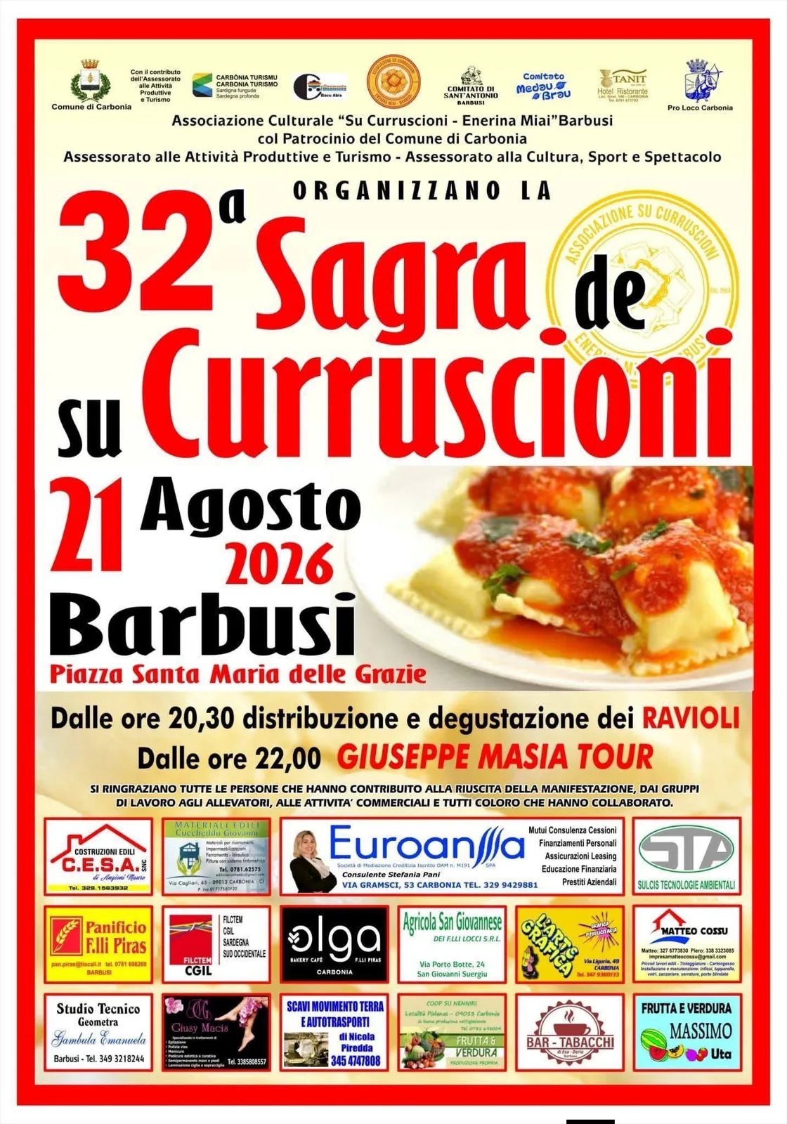 Locandina 32ª Sagra de Su Curruscioni 2026 a Carbonia (Sulcis iglesiente)