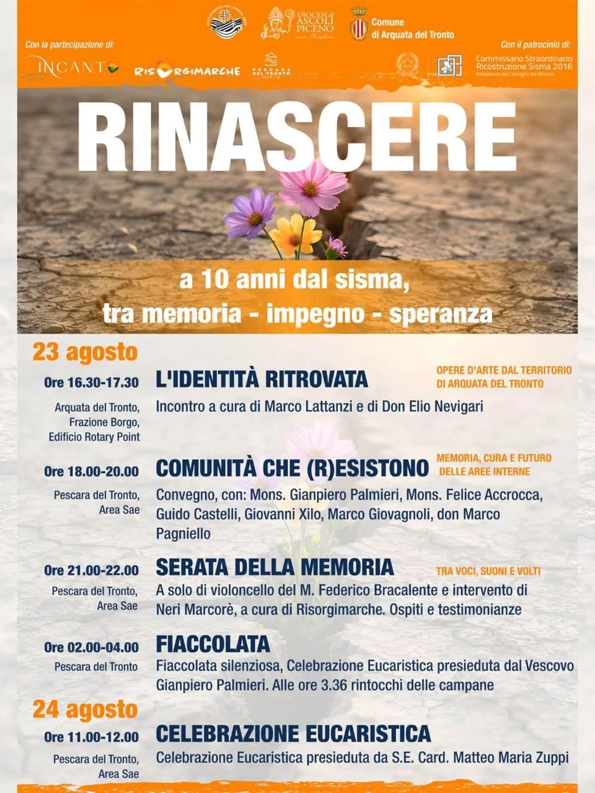 Locandina Rinascere a 10 anni dal sisma 2026 a Arquata del Tronto (Ascoli Piceno)