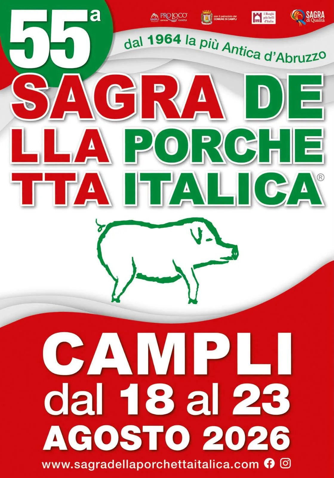 Locandina 55ª Sagra della Porchetta Italica 2026 a Campli (Teramo)