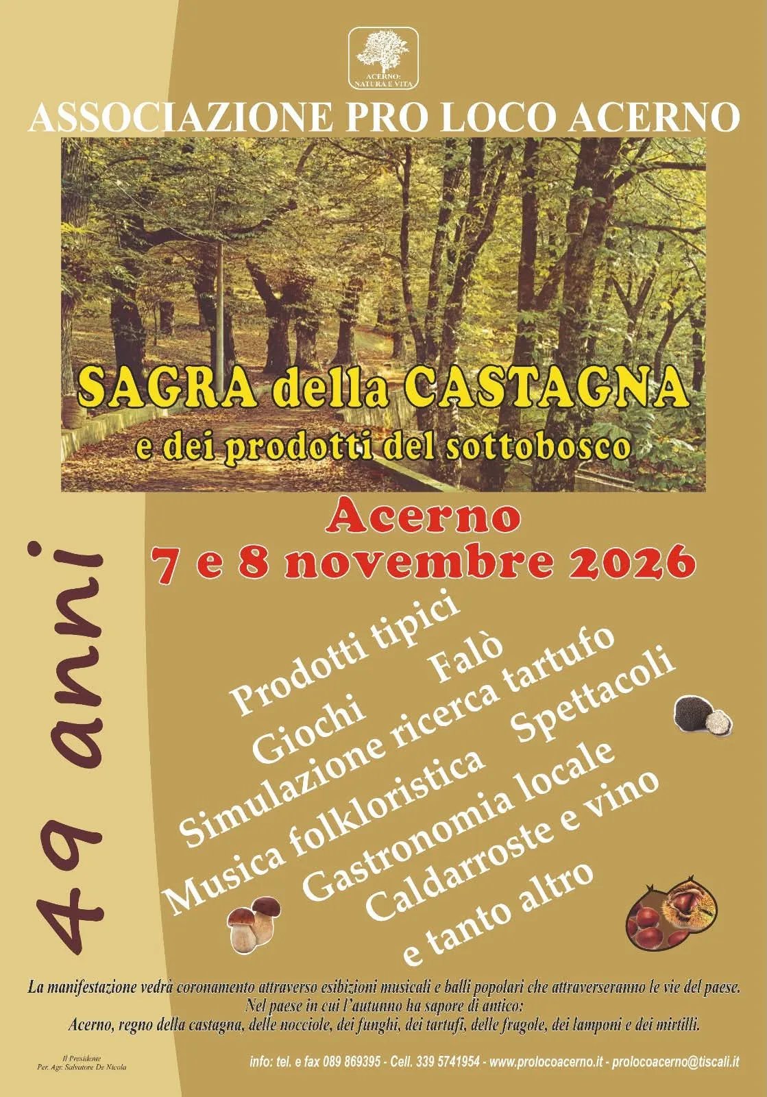 Locandina 49ª Sagra della Castagna e dei prodotti del sottobosco 2026 a Acerno (Salerno)