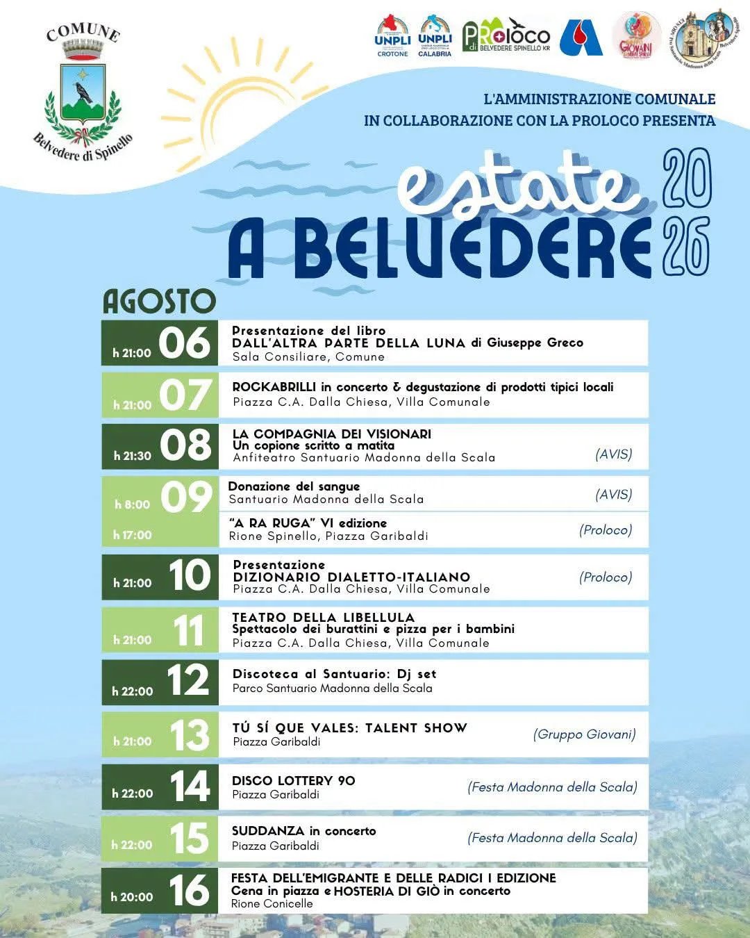 Locandina Estate a Belvedere 2026 RA RUGA VI edizione agosto a Belvedere di Spinello (Crotone)