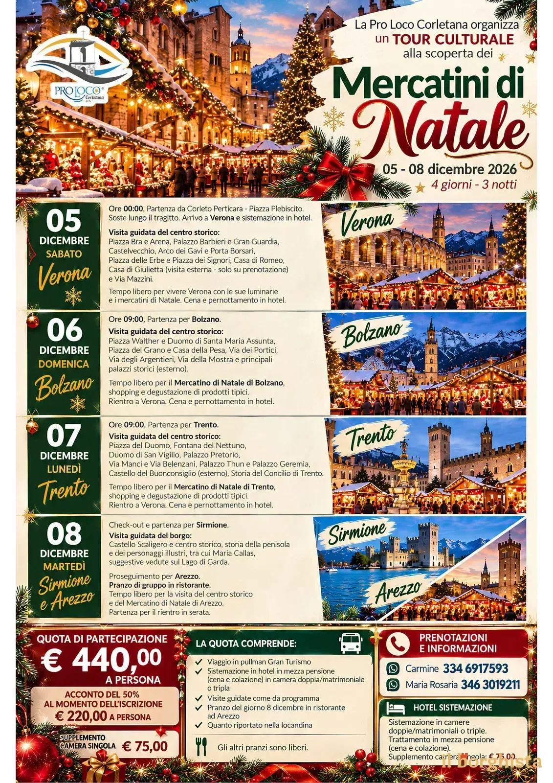 Locandina Tour culturale Mercatini di Natale 2026 a Corleto Perticara (Potenza)