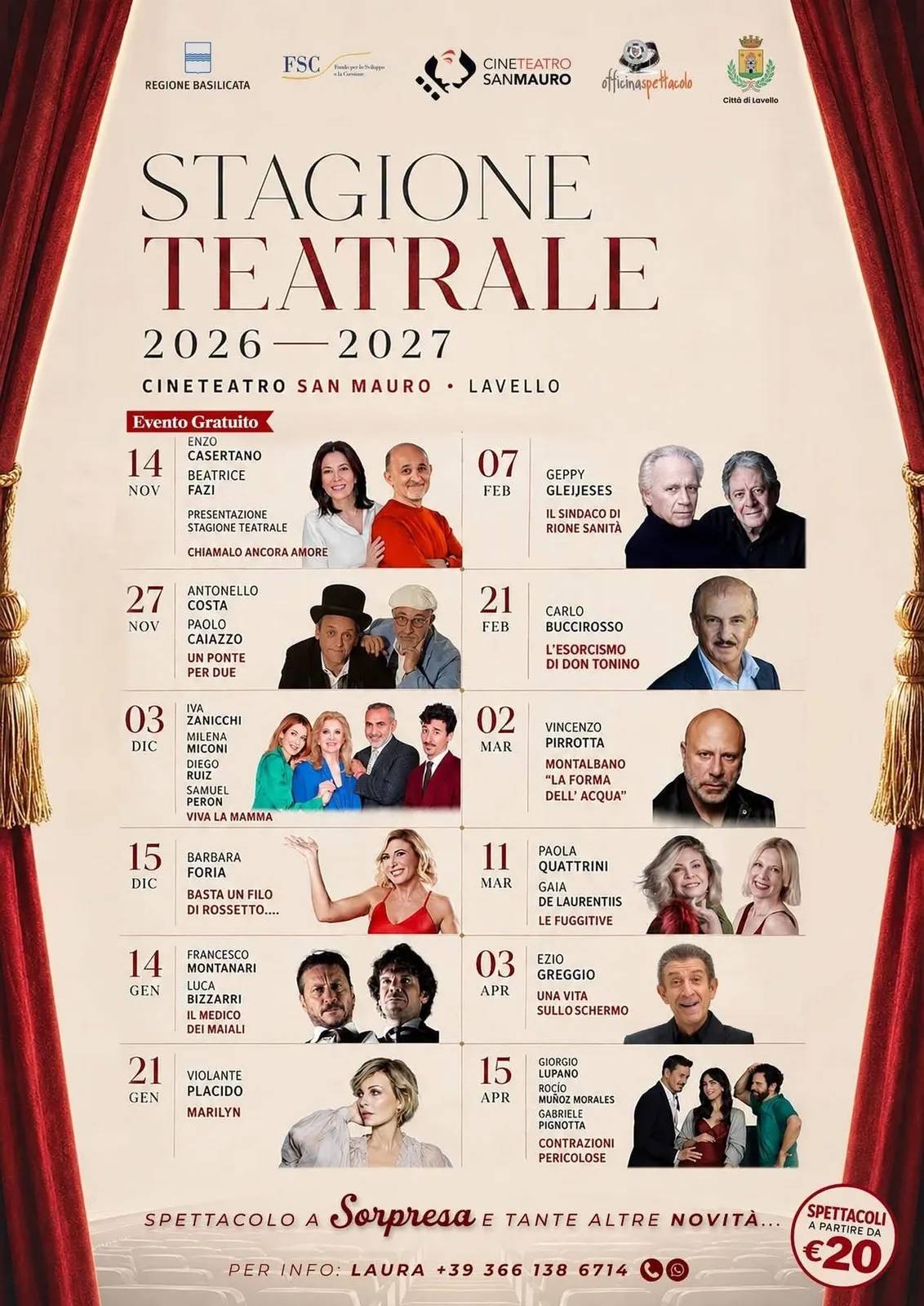Locandina Stagione Teatrale 2026-2027 Cineteatro San Mauro a Lavello (Potenza)