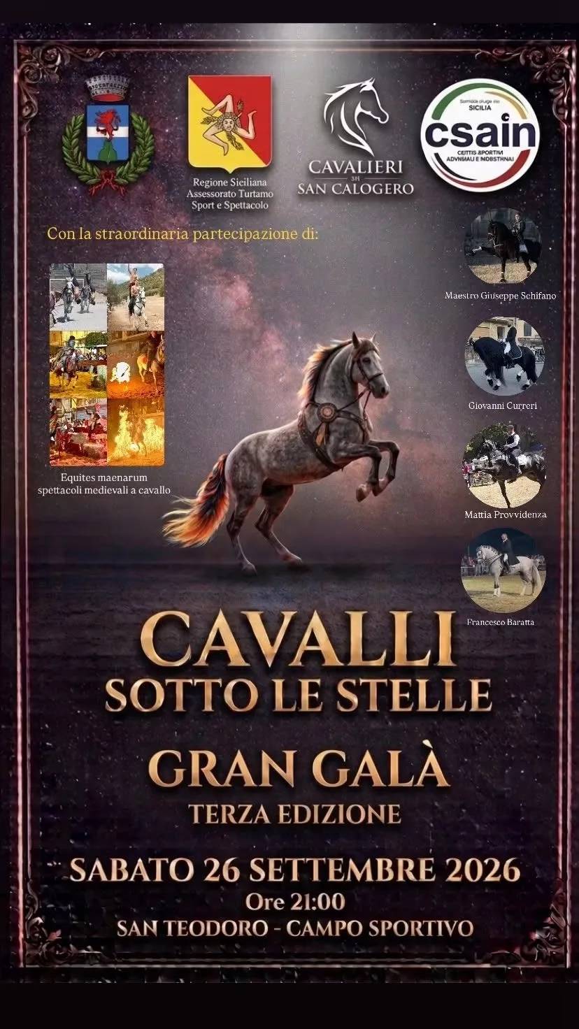 Locandina Cavalli sotto le Stelle Gran Galà Terza Edizione 2026 a San Teodoro (Messina)