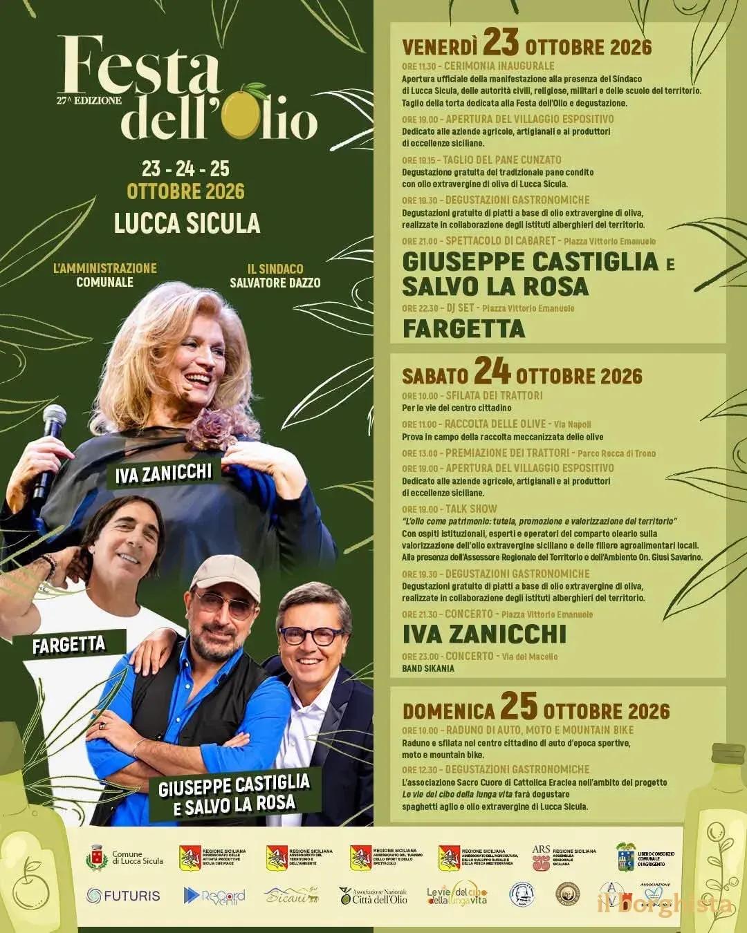 Locandina 27ª Festa dell'Olio 2026 a Lucca Sicula (Agrigento)