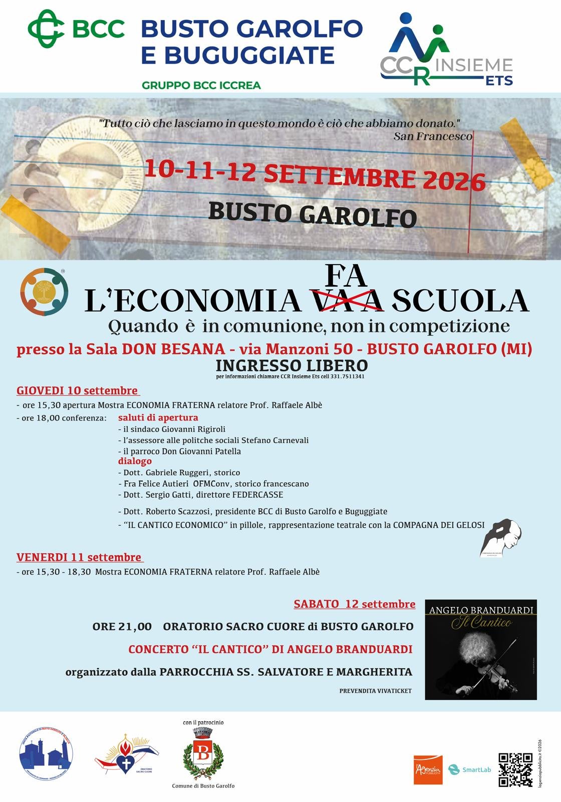 Locandina Busto Garolfo rende omaggio a San Francesco con un concerto di Angelo Branduardi sul “Cantico” il 12 settembre a Busto Garolfo (Milano)