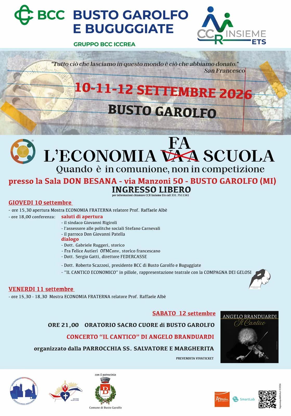 Locandina Busto Garolfo rende omaggio a San Francesco con un concerto di Angelo Branduardi sul “Cantico” il 12 settembre a Busto Garolfo (Milano)