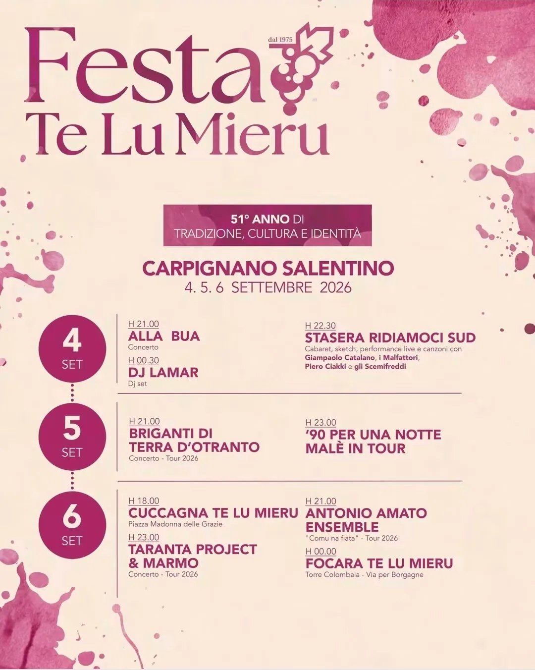 Locandina 51° Festa Te Lu Mieru 2026 a Carpignano Salentino (Lecce)