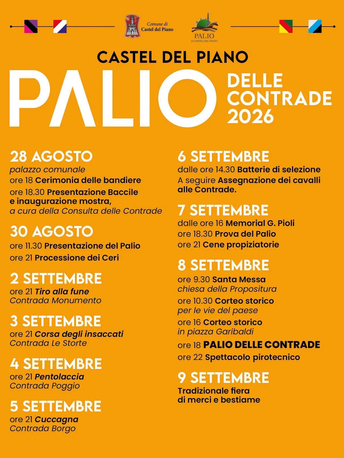Locandina calendario eventi estate 2026 a Castel del Piano (Grosseto)