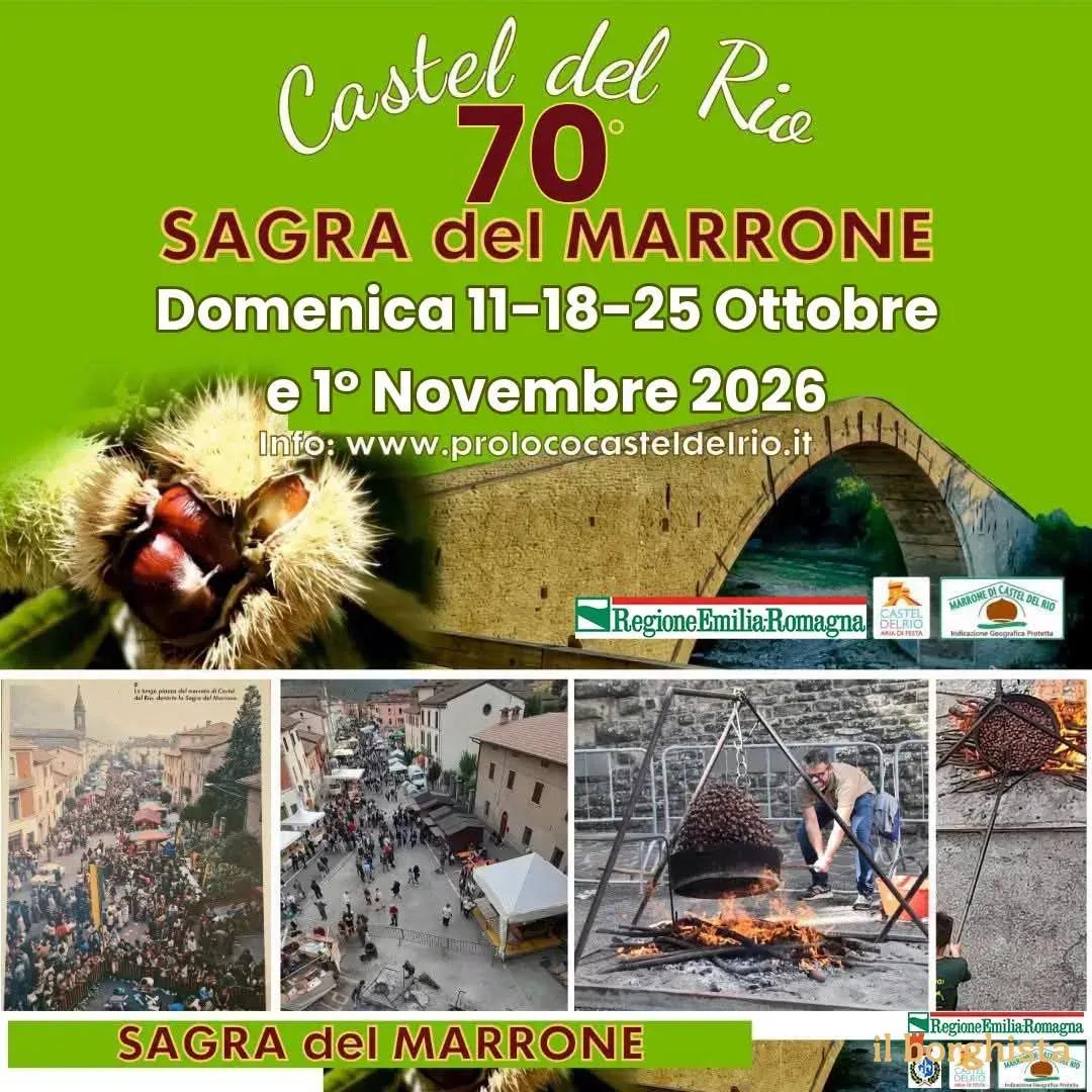 Locandina 70ª Sagra del Marrone 2026 a Castel del Rio (Bologna)