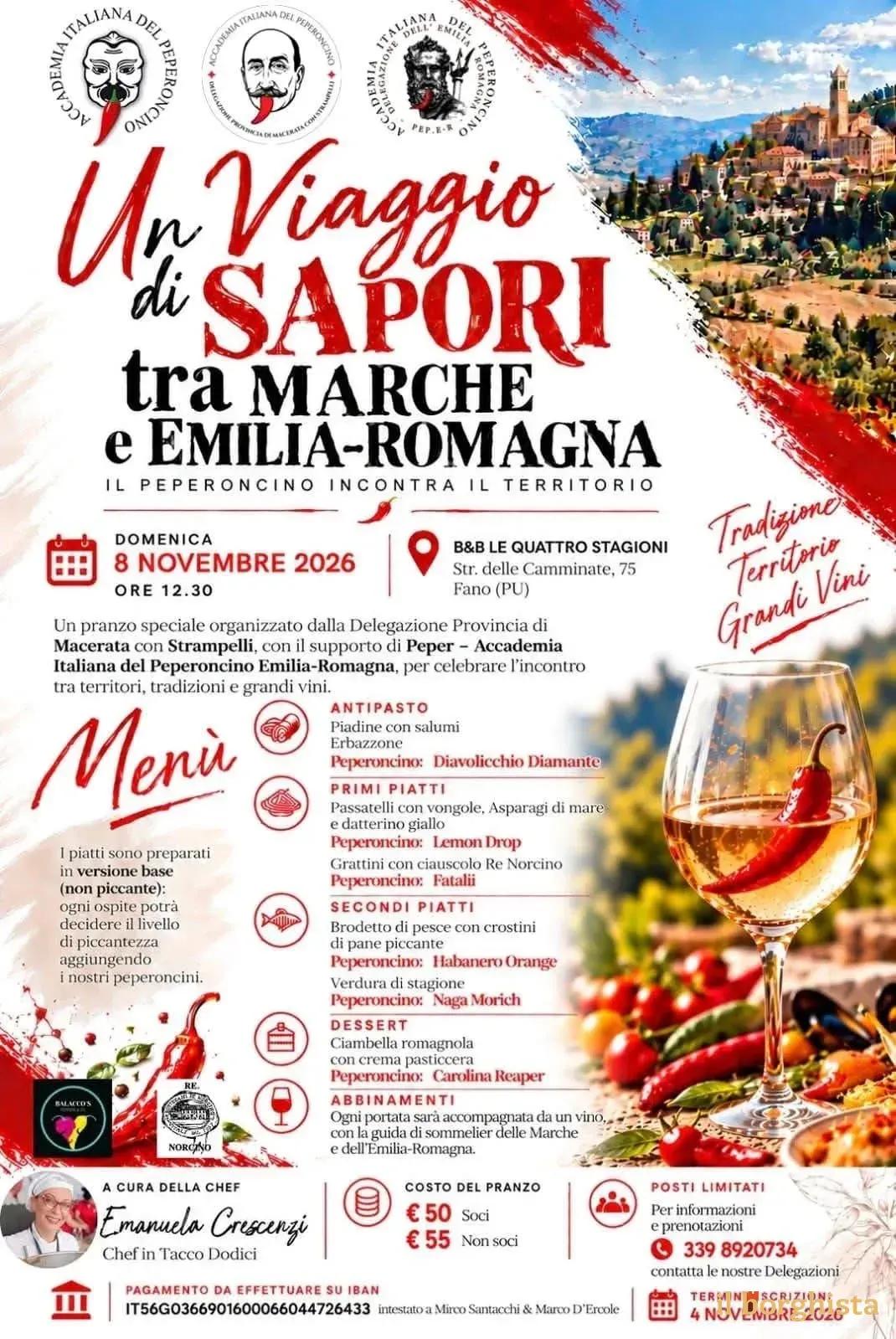 Locandina Un Viaggio di Sapori tra Marche e Emilia-Romagna 2026 a Fano (Pesaro e Urbino)