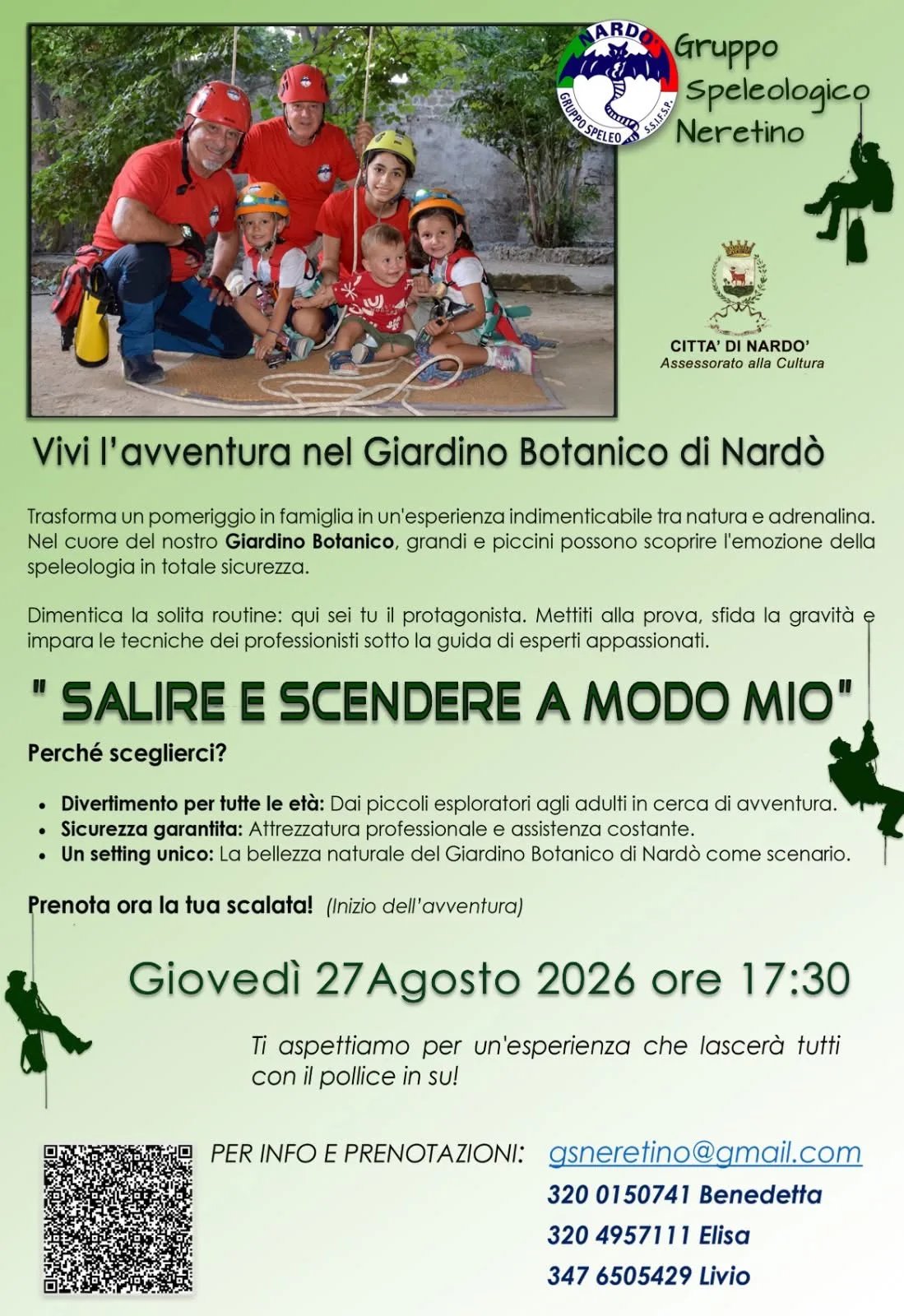 Locandina Avventura di Speleologia nel Giardino Botanico di Nardò 2026 a Nardò (Lecce)