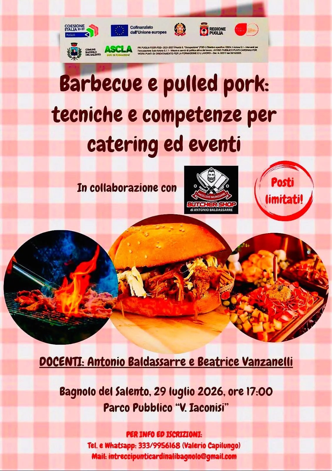 Locandina Barbecue e pulled pork: tecniche e competenze per catering e a Bagnolo del Salento (Lecce)