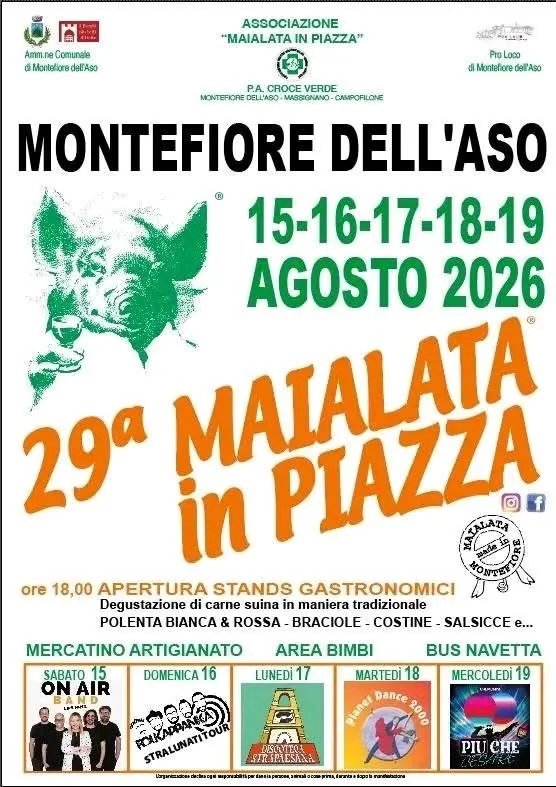 Locandina 29ª Maialata in Piazza 2026 a Montefiore dell'Aso (Ascoli Piceno)