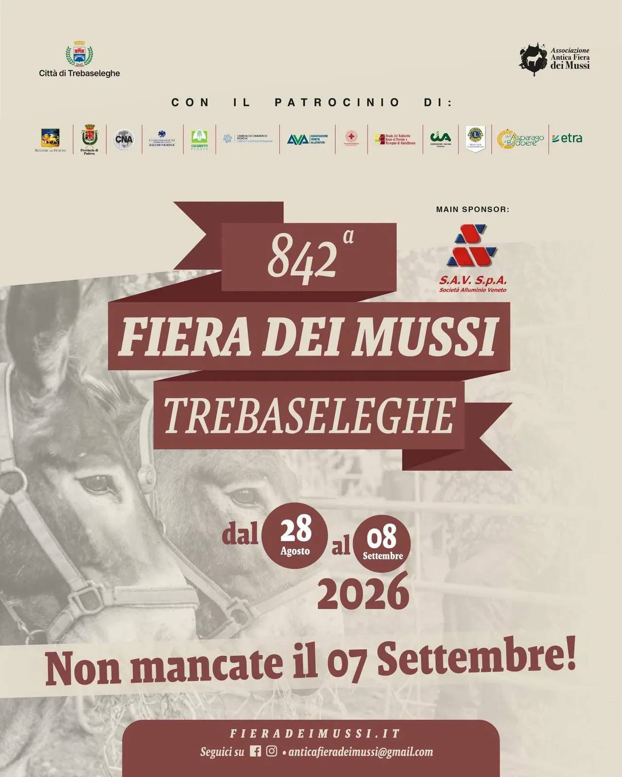 Locandina 842ª Fiera dei Mussi Trebaseleghe 2026 a Trebaseleghe (Padova)