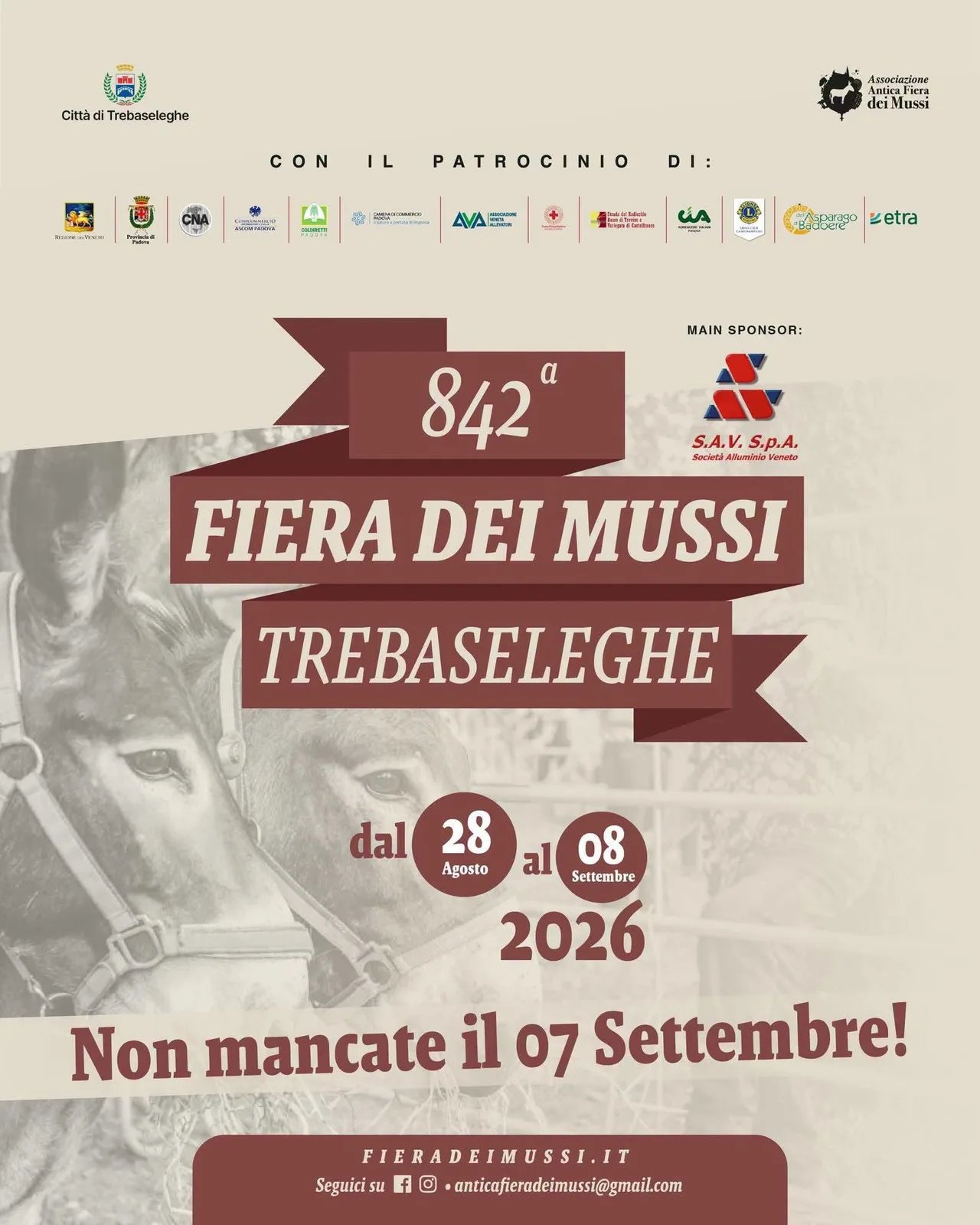 Locandina 842ª Fiera dei Mussi Trebaseleghe 2026 a Trebaseleghe (Padova)