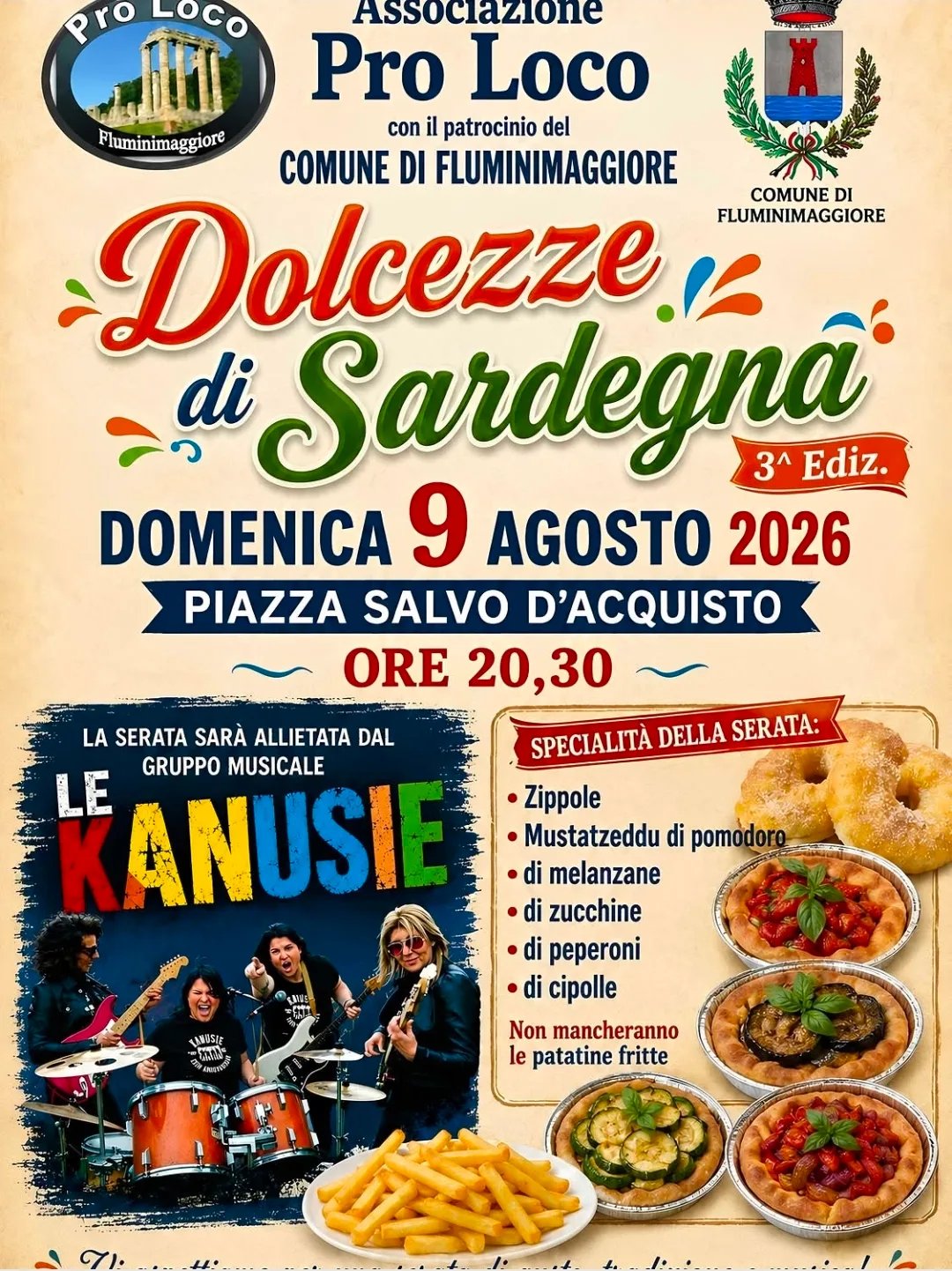 Locandina 3ª Ediz. Dolcezze di Sardegna 2026 a Fluminimaggiore (Sulcis iglesiente)