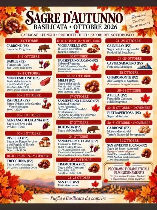 Locandina calendario eventi ottobre 2026 a Carbone (Potenza)