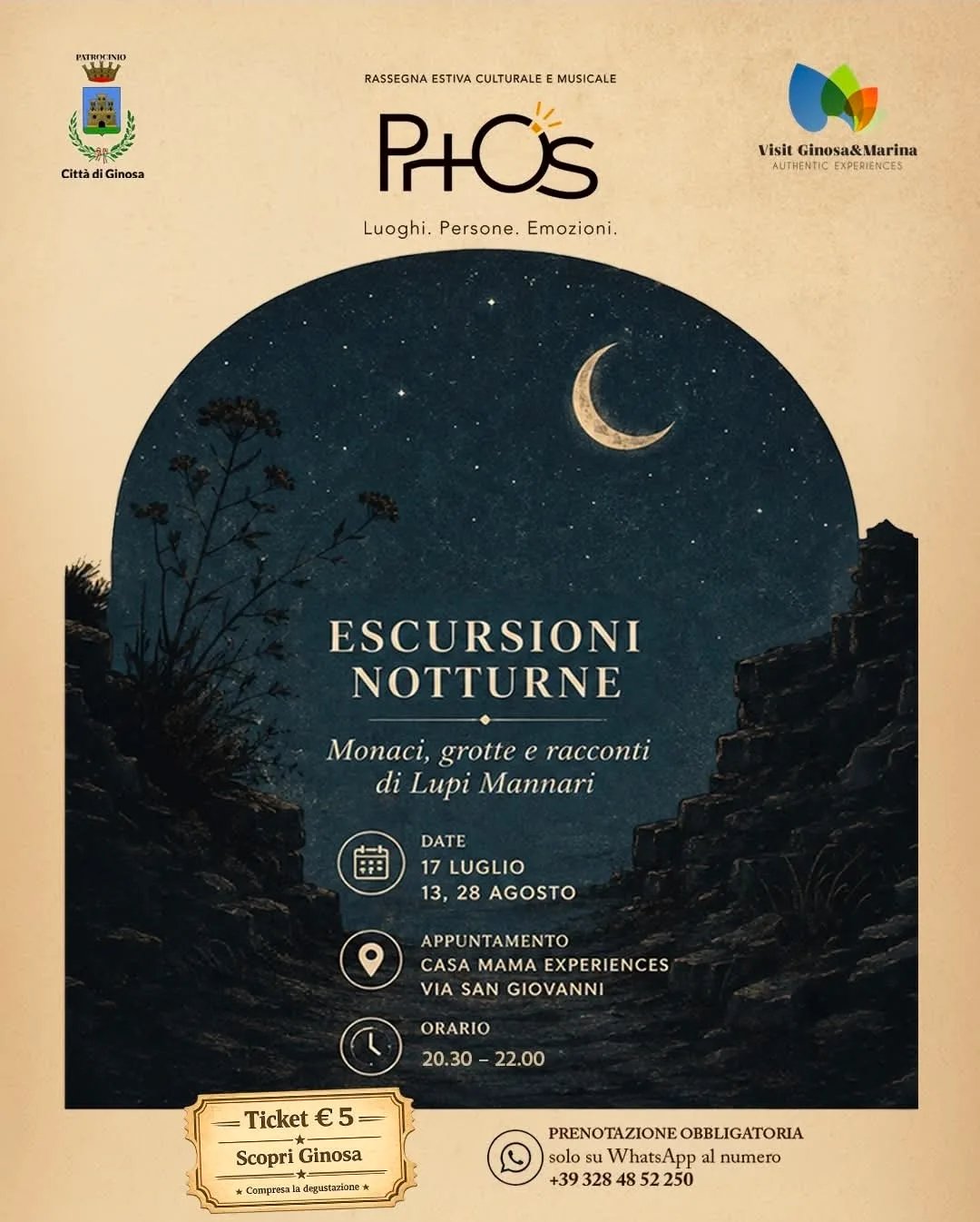 Locandina Escursioni Notturne: Monaci e Lupi Mannari 2026 a Ginosa (Taranto)