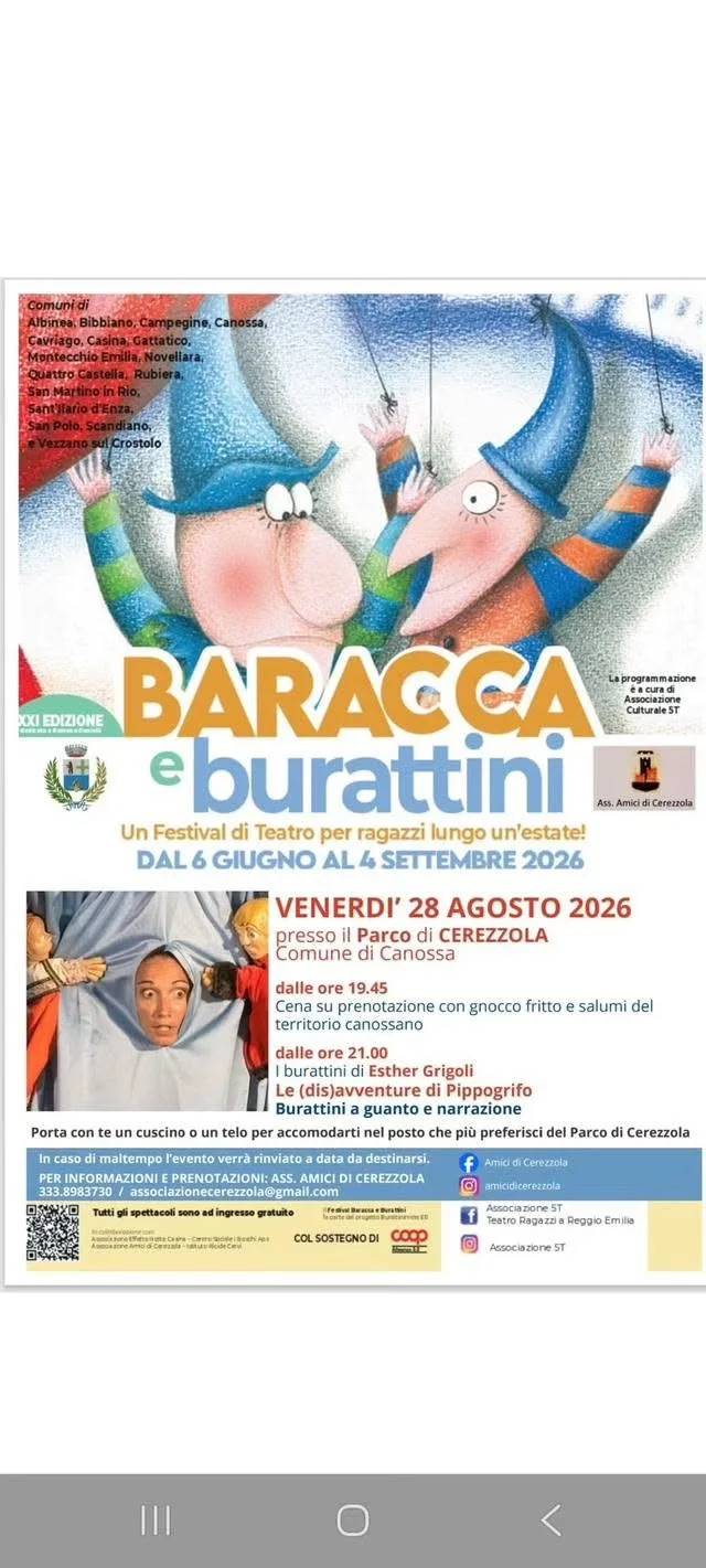 Locandina Baracca e Burattini 2026 a Canossa (Reggio Emilia)
