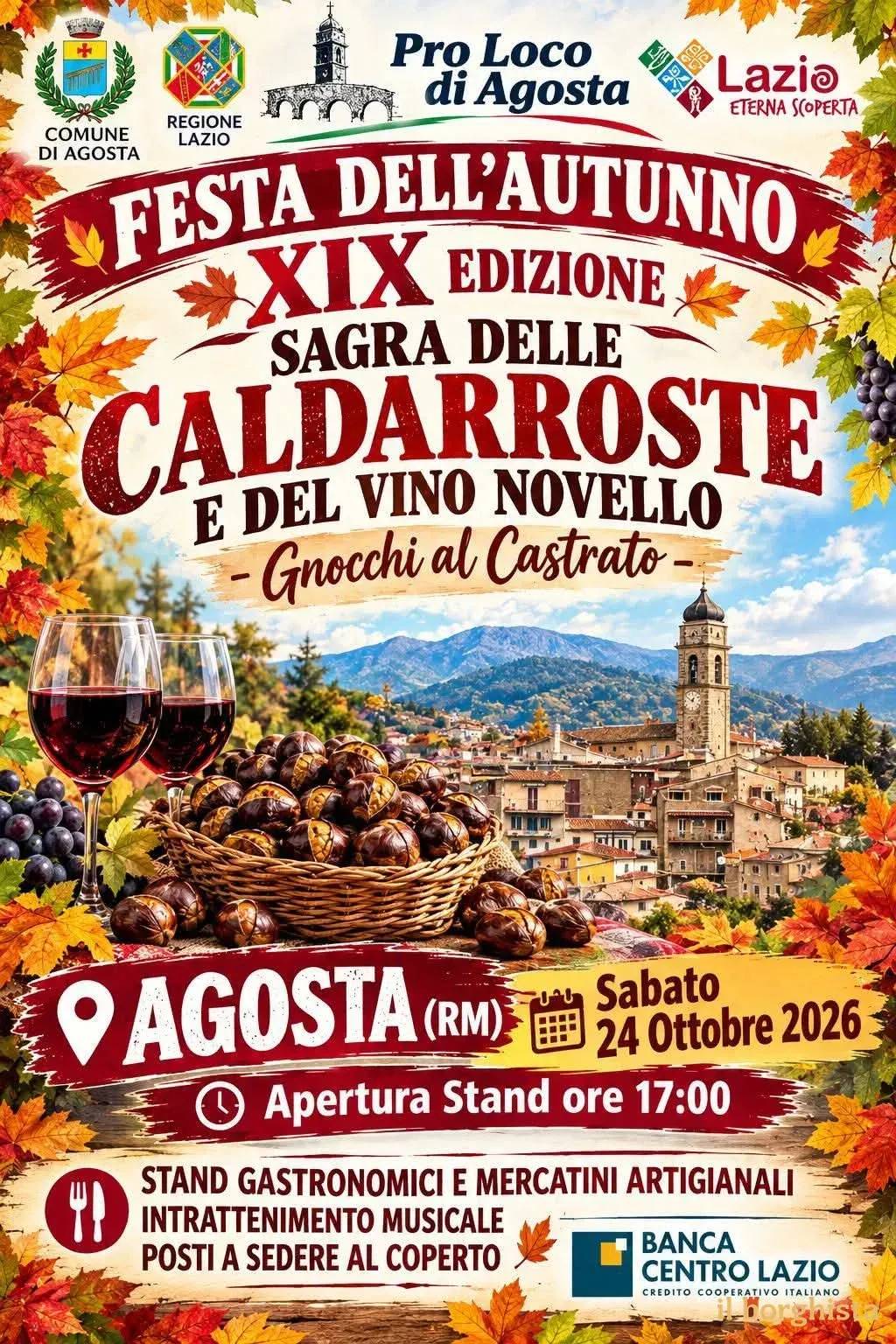 Locandina 19ª Festa dell'Autunno - Sagra delle Caldarroste e del Vino Novello 2026 a Agosta (Roma)
