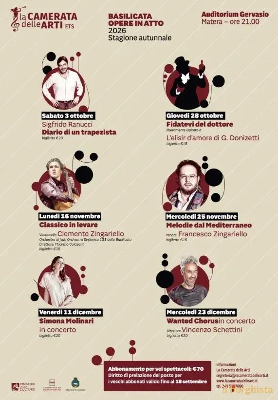 Locandina calendario eventi ottobre-dicembre 2026 a Matera (Matera)
