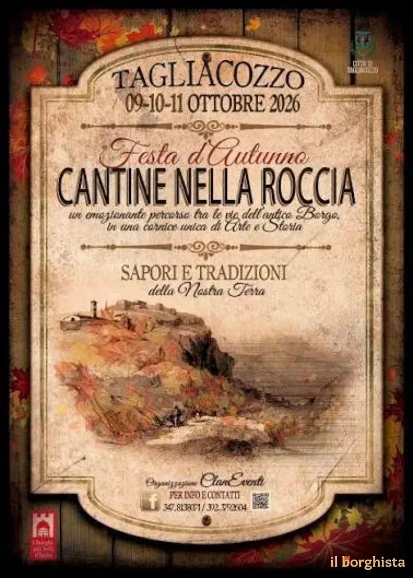 Locandina Festa d'Autunno Cantine nella Roccia 2026 a Tagliacozzo (L'Aquila)