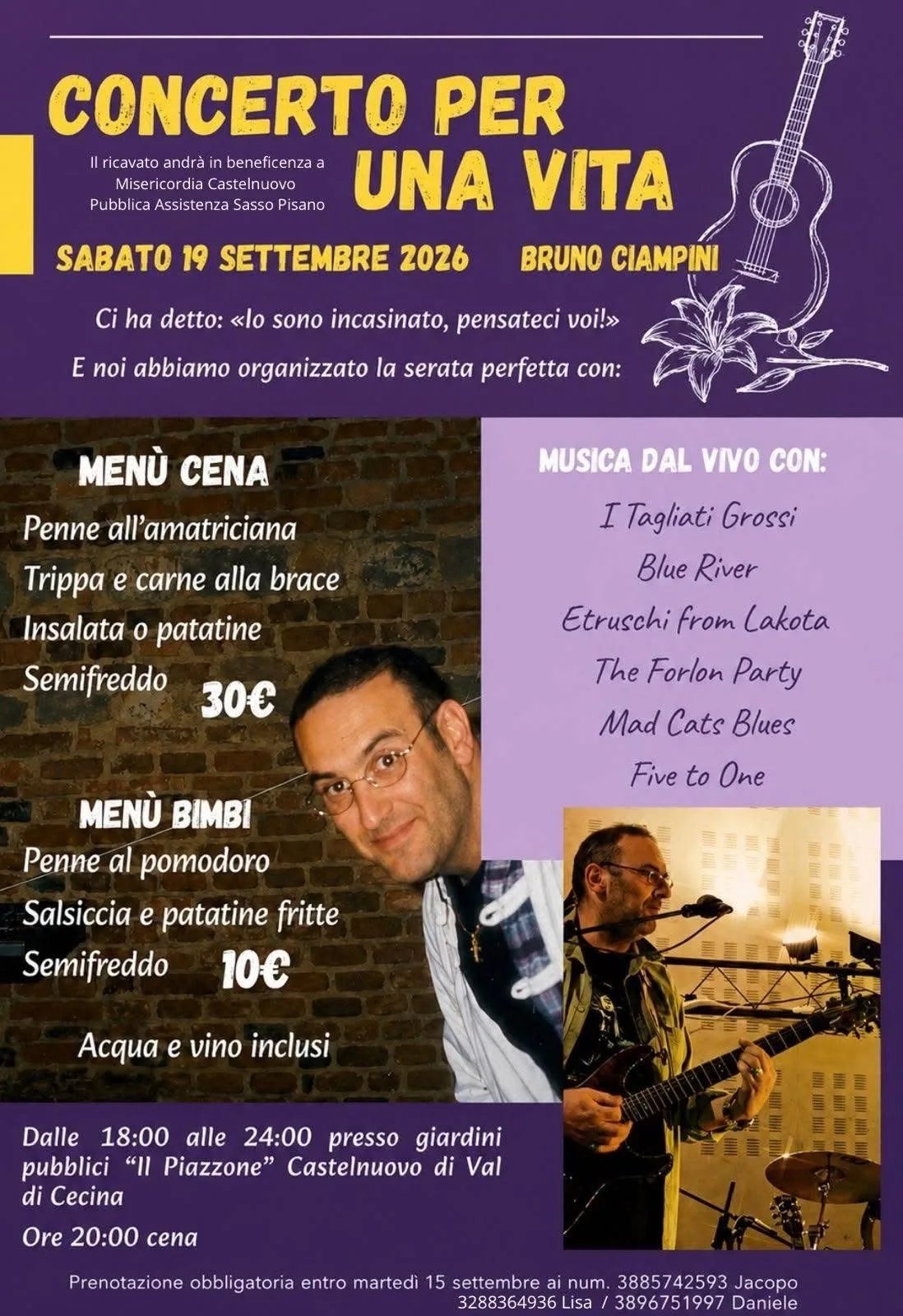 Locandina Concerto per Una Vita 2026 a Castelnuovo di Val di Cecina (Pisa)