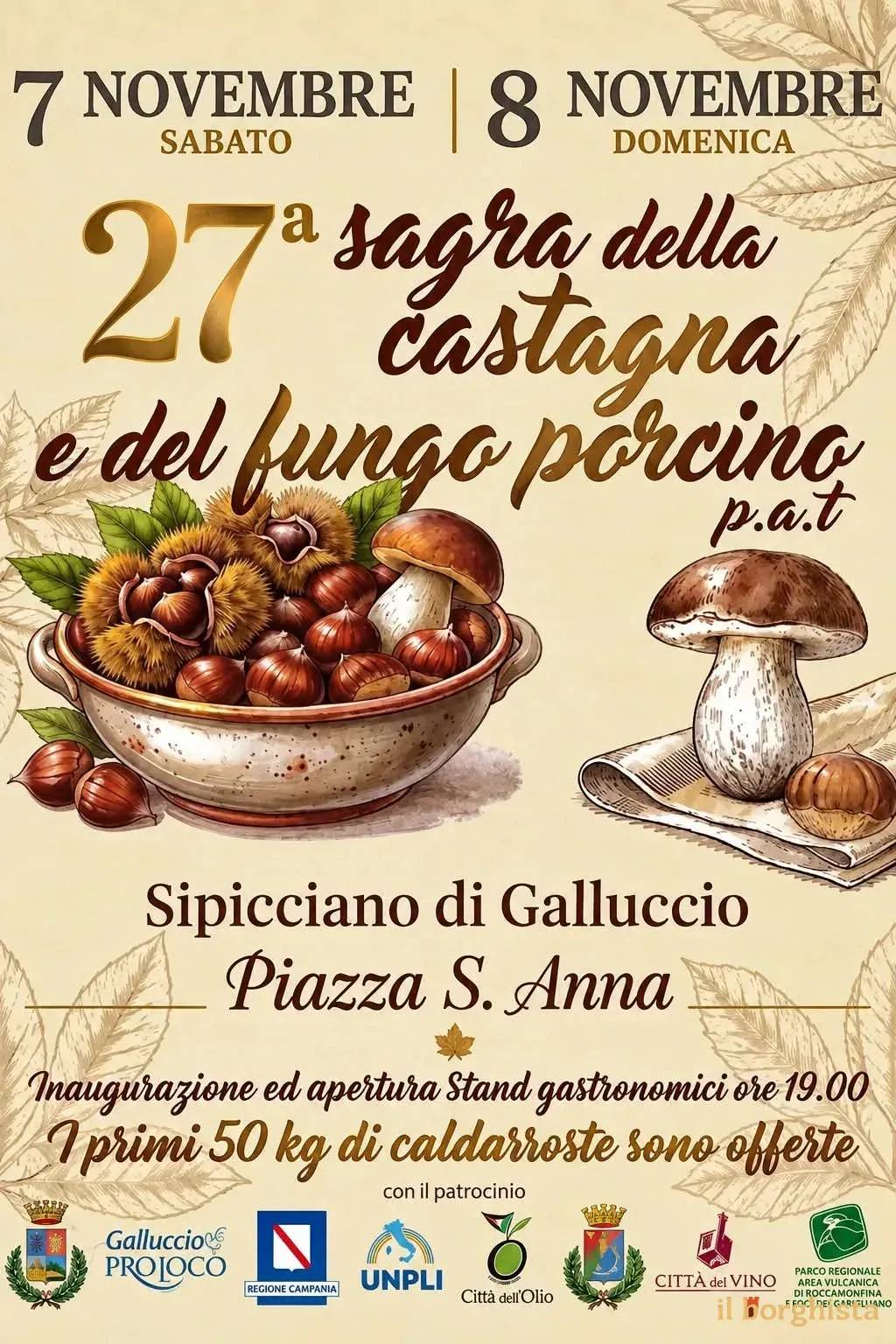 Locandina 27ª Sagra della Castagna e del Fungo Porcino 2026 a Galluccio (Caserta)
