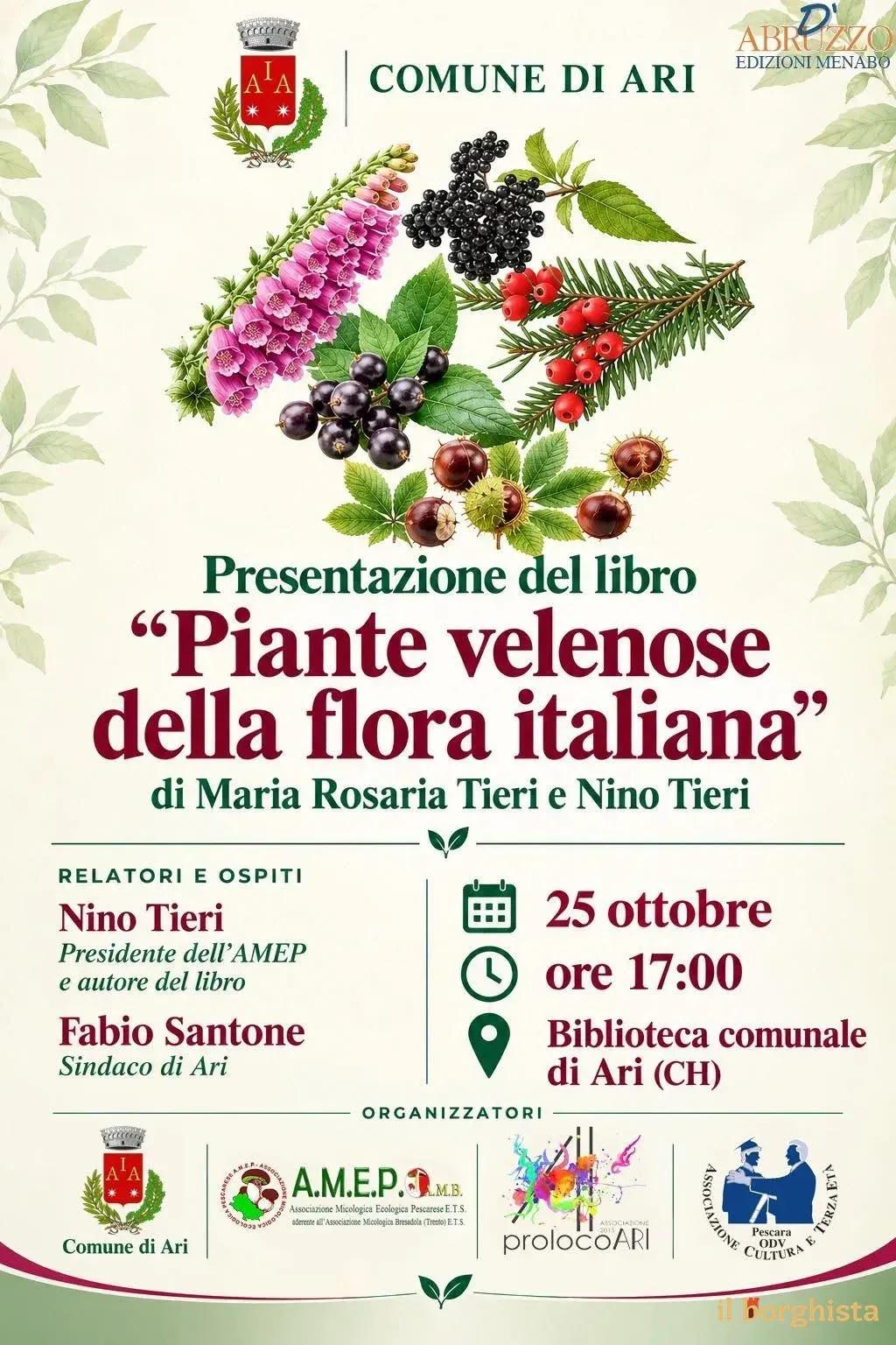 Locandina Presentazione del libro Piante velenose della flora italiana 2026 a Ari (Chieti)