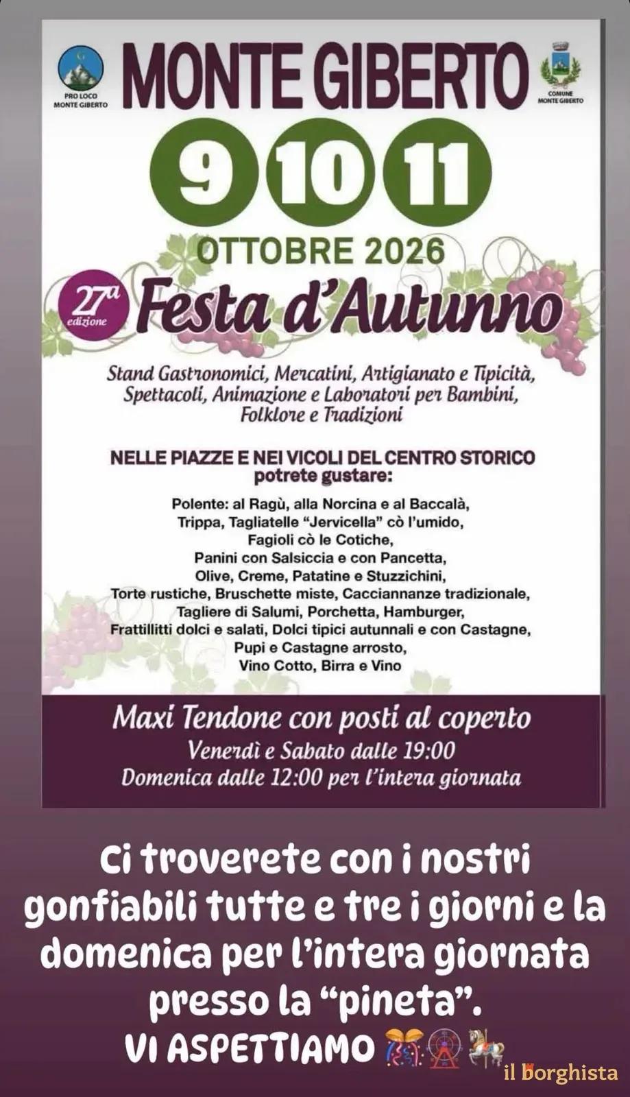 Locandina 27ª Festa d'Autunno 2026 a Monte Giberto (Fermo)